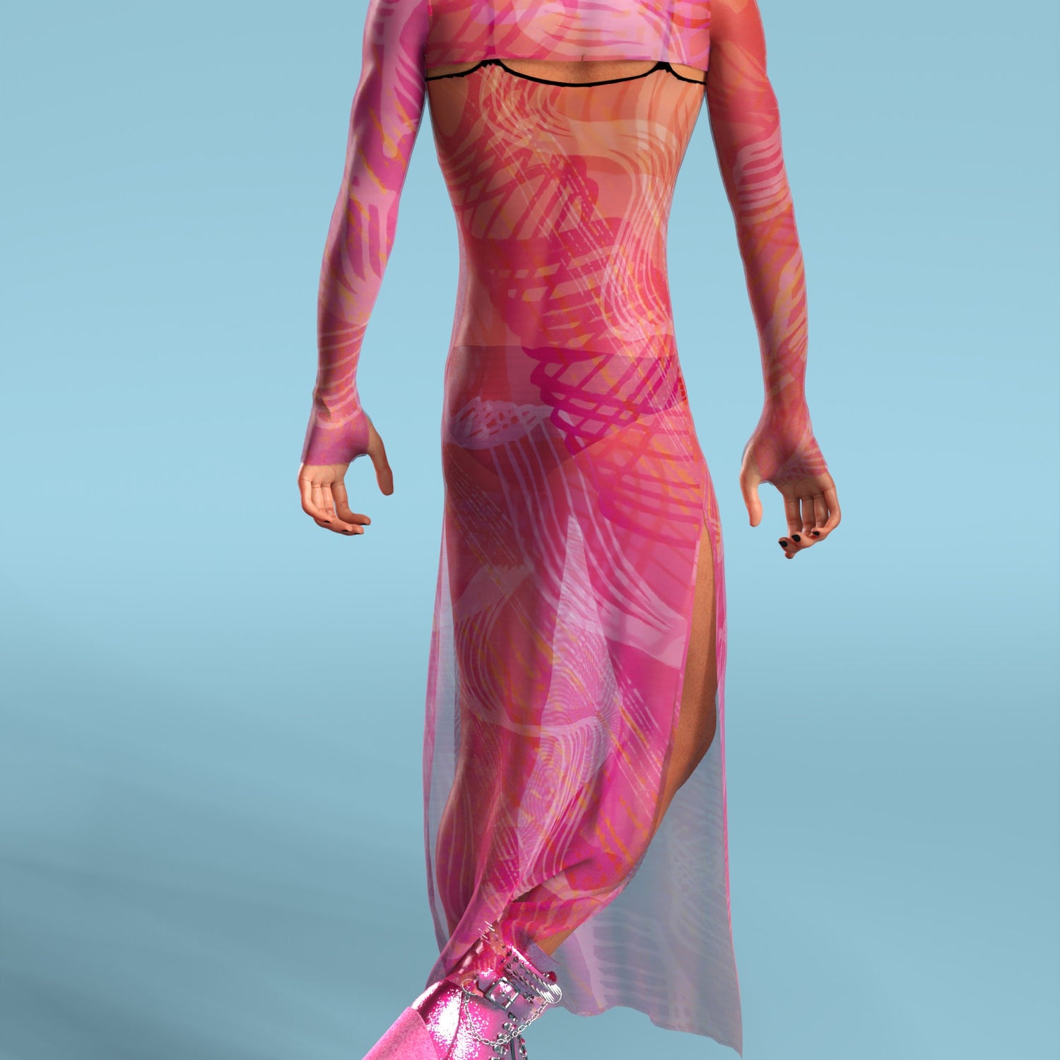 Men Electric Slide Pink Mesh Male Shrug Dress