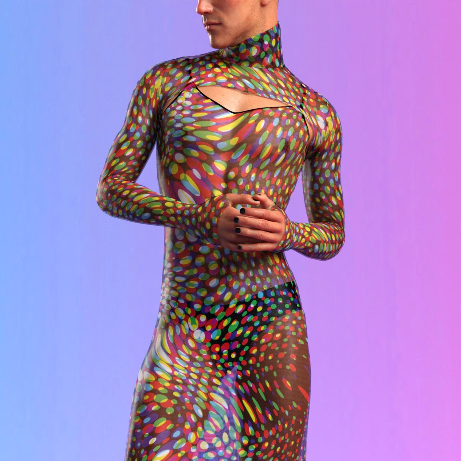 Seeing Double Mesh Male Shrug Dress Rainbow