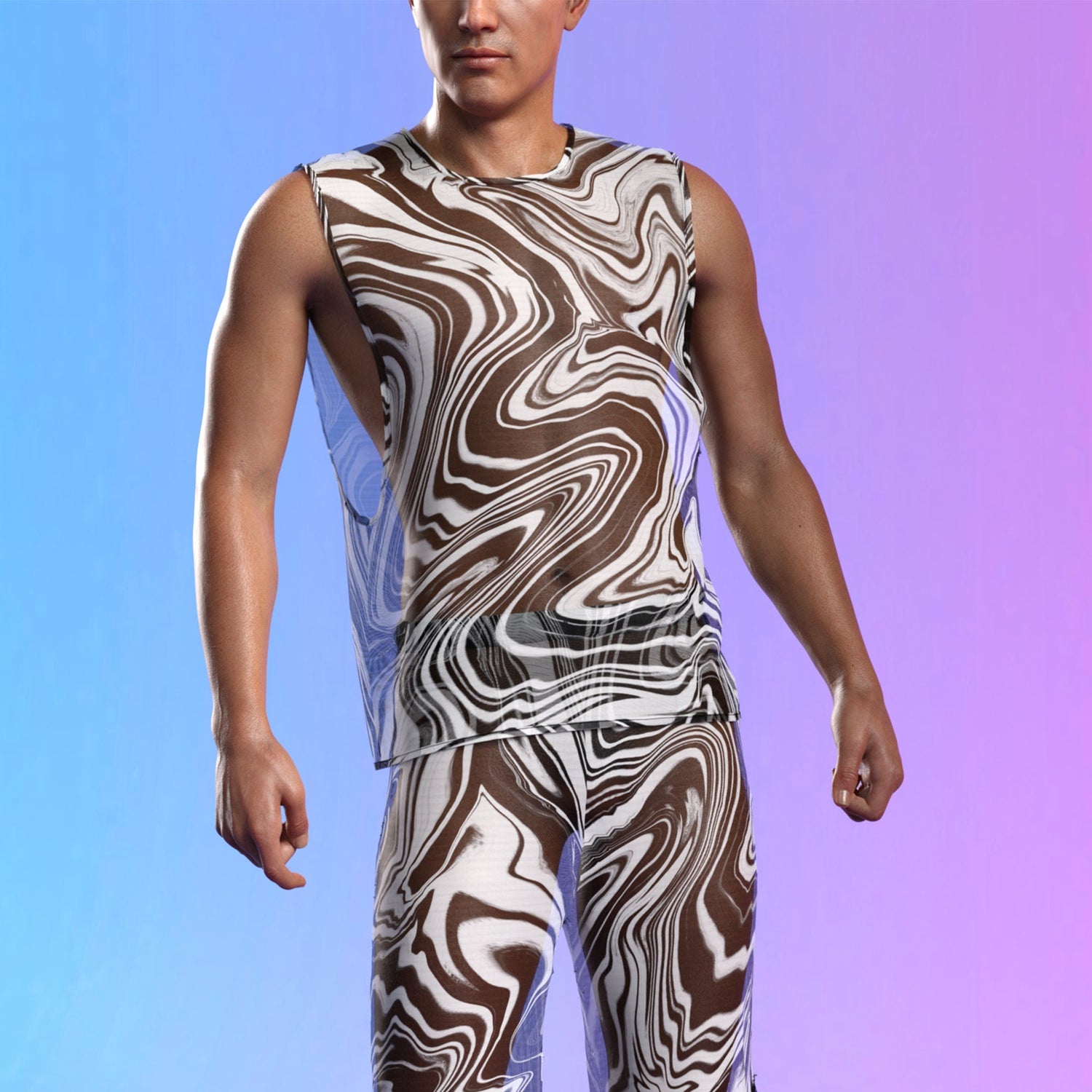 White Noise Mesh Male Tank Set Black, White