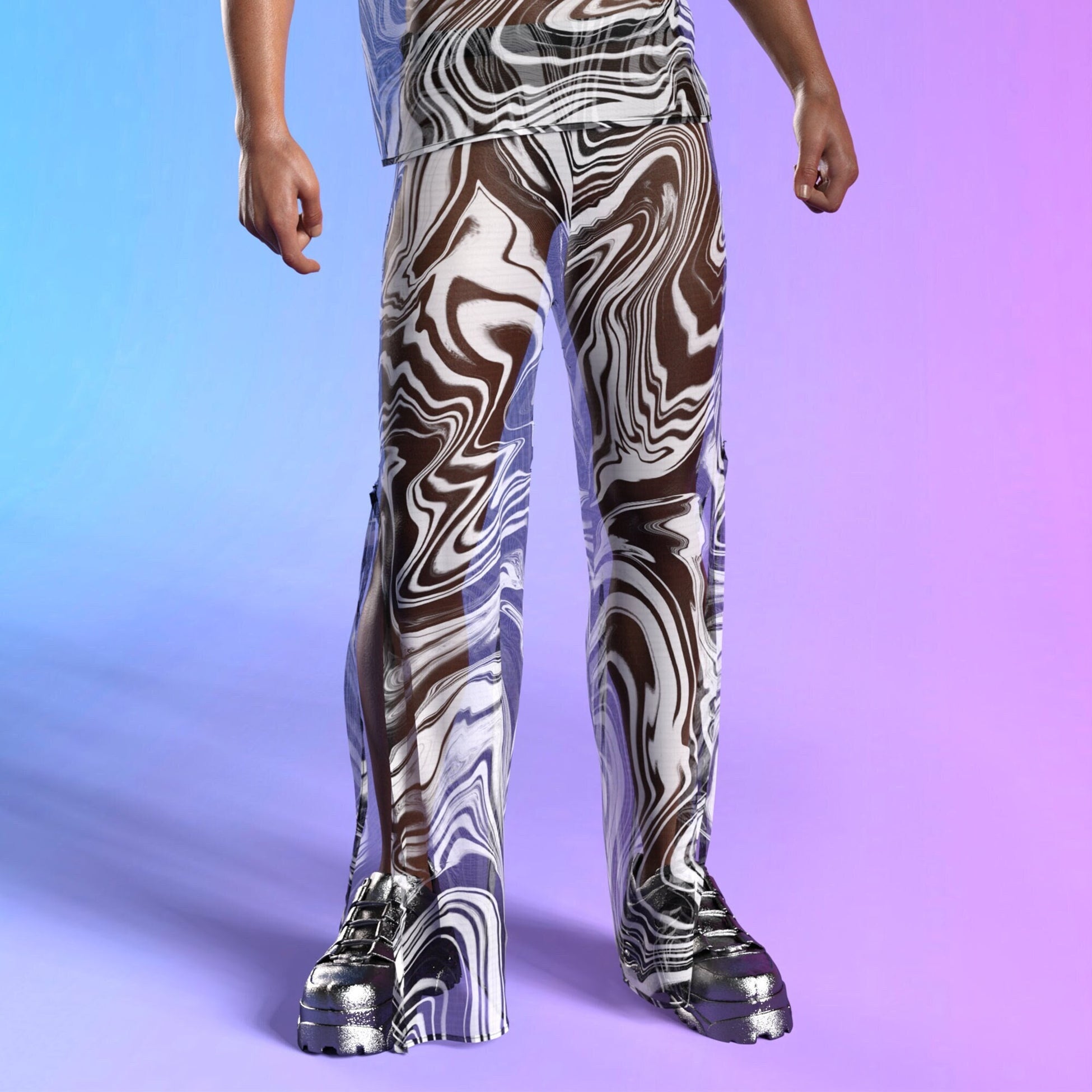 White Noise Mesh Male Split Pants 2