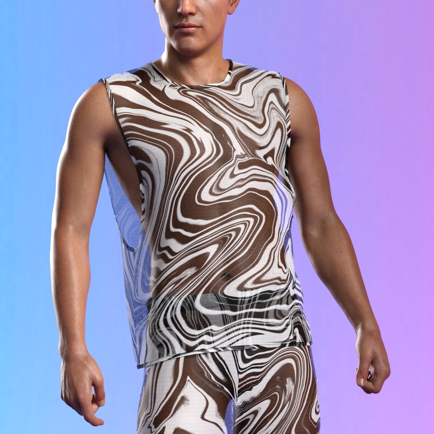 White Noise Mesh Male Muscle Top Black, White