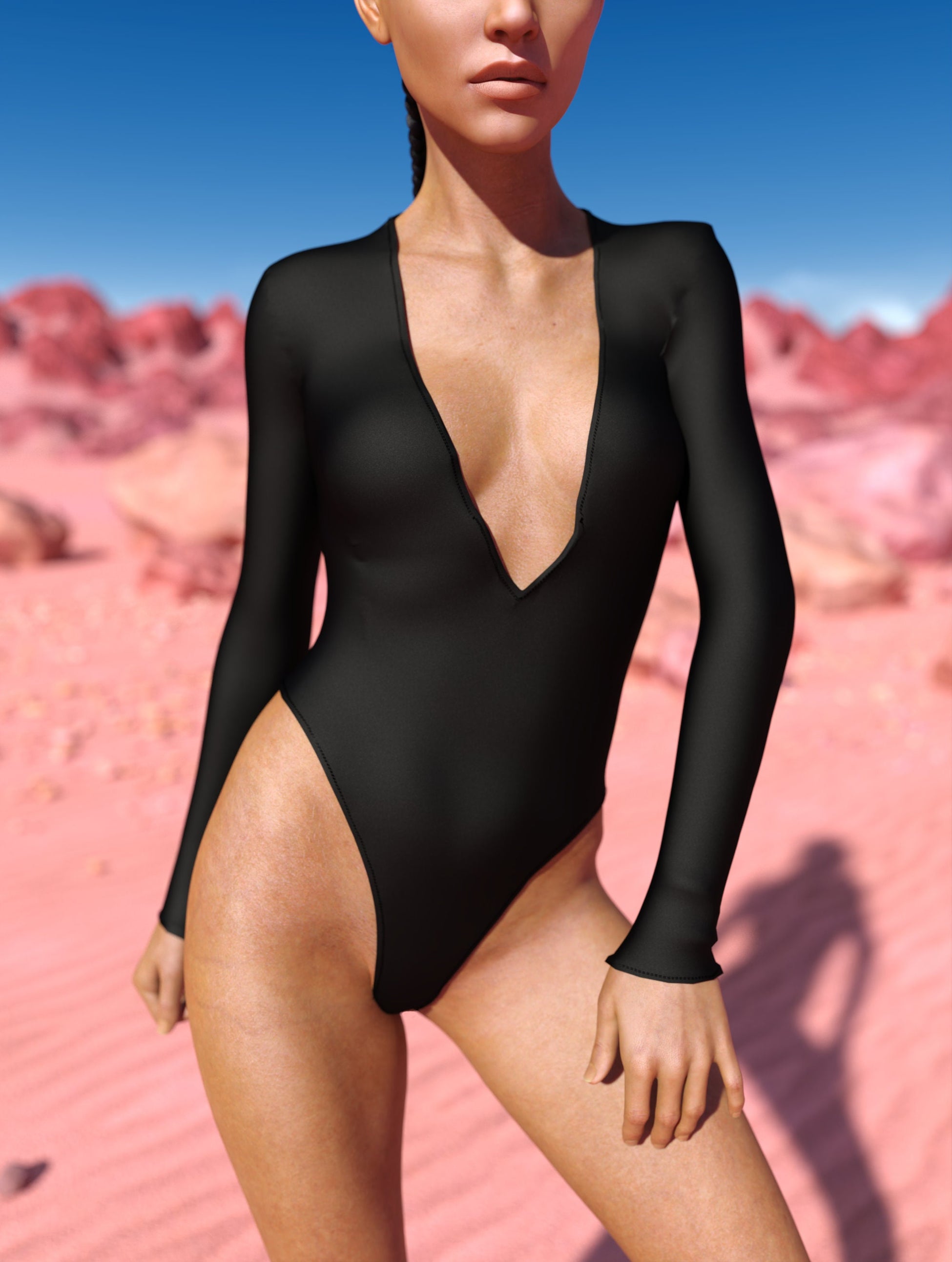 Just Black Low Cut Leotard 1