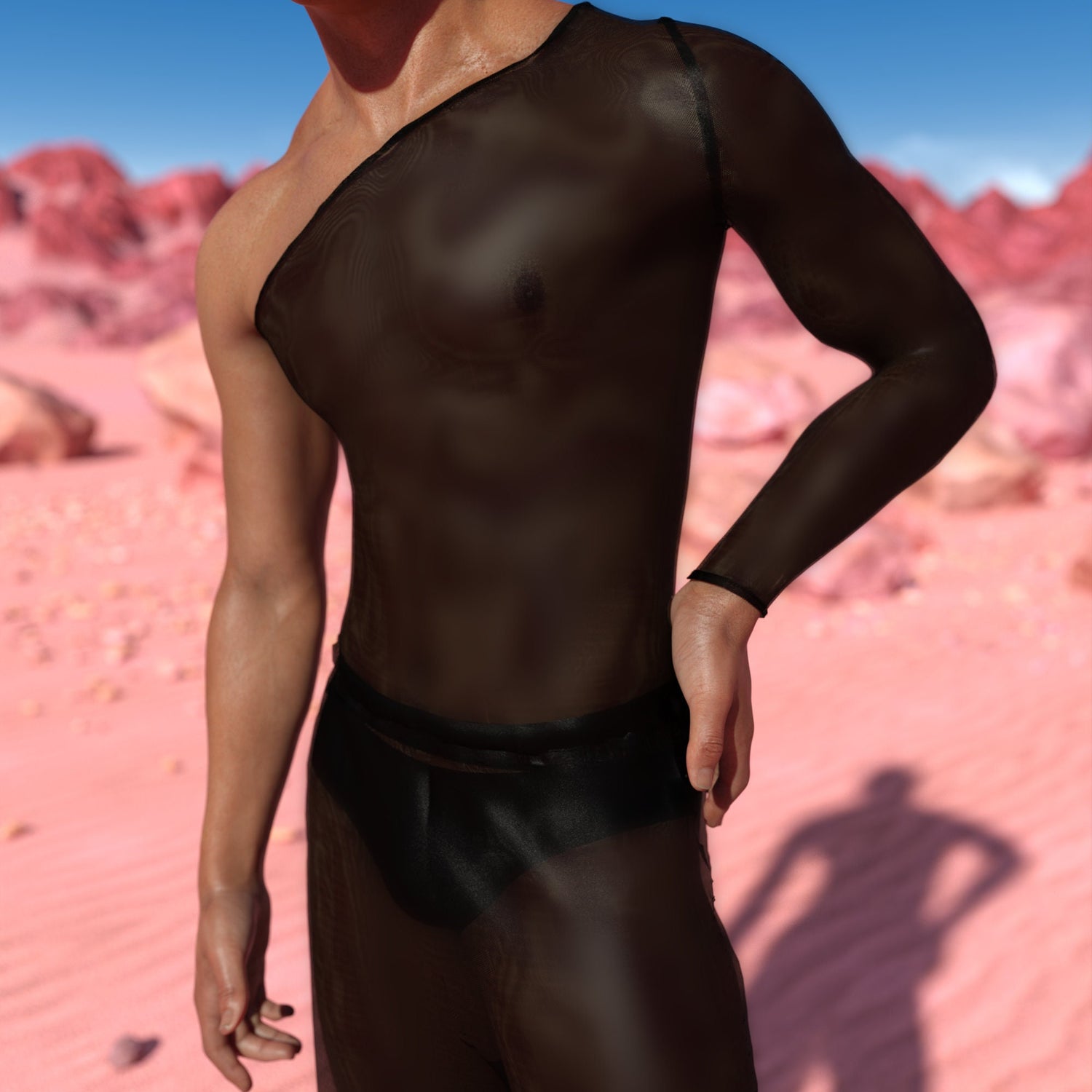 Just Black Mesh Male Asymmetrical Top Black