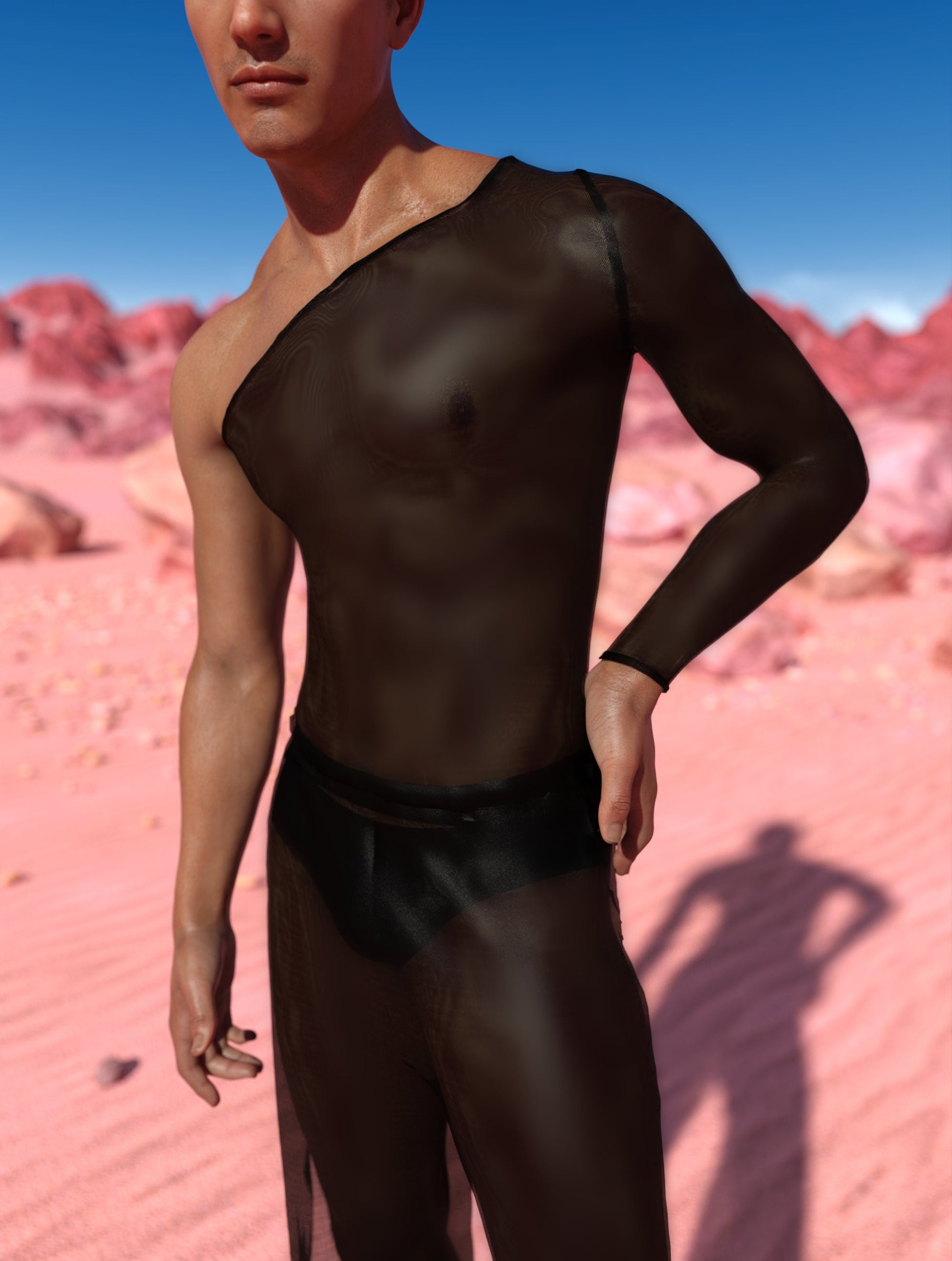 Just Black Mesh Male Asymmetrical Top 1