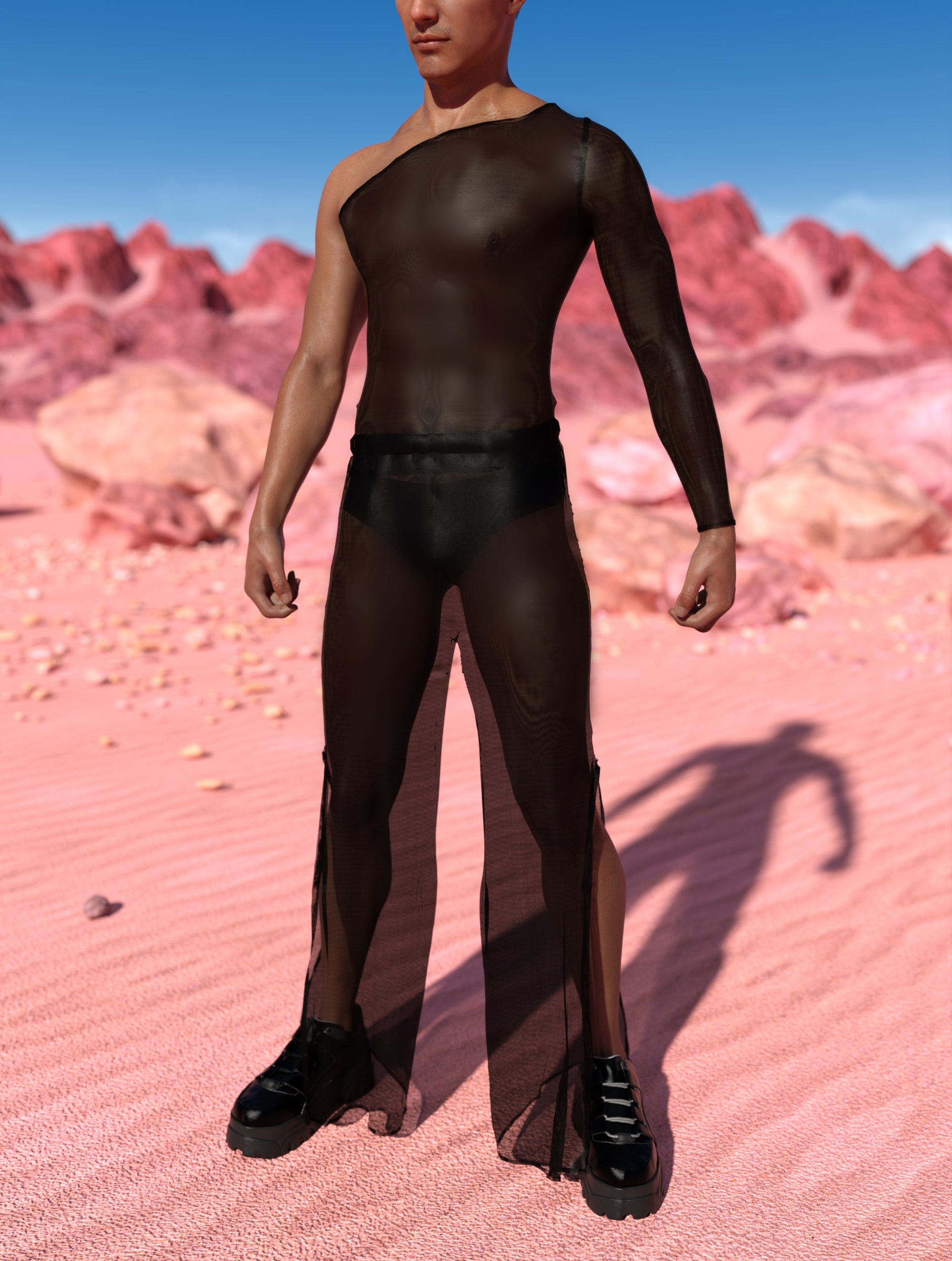 Just Black Mesh Male Asymmetrical Top 2