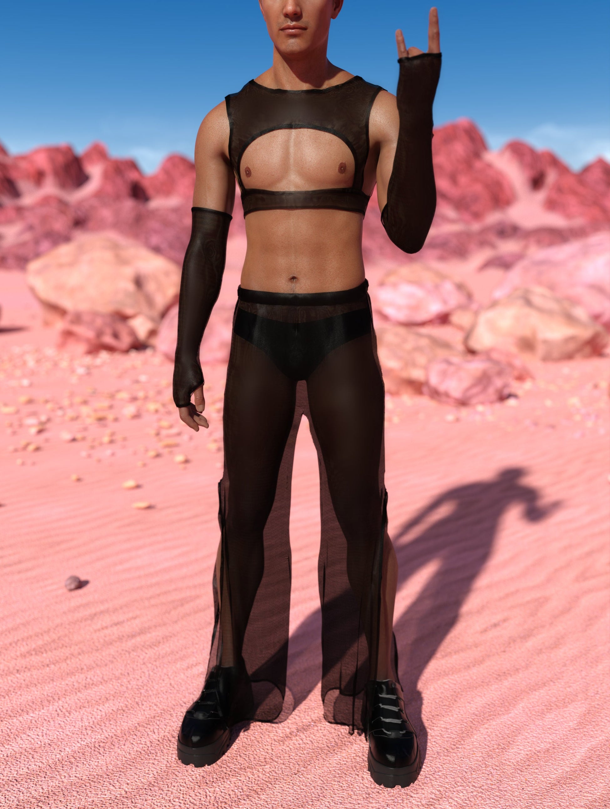 Just Black Mesh Male Split Pants 1
