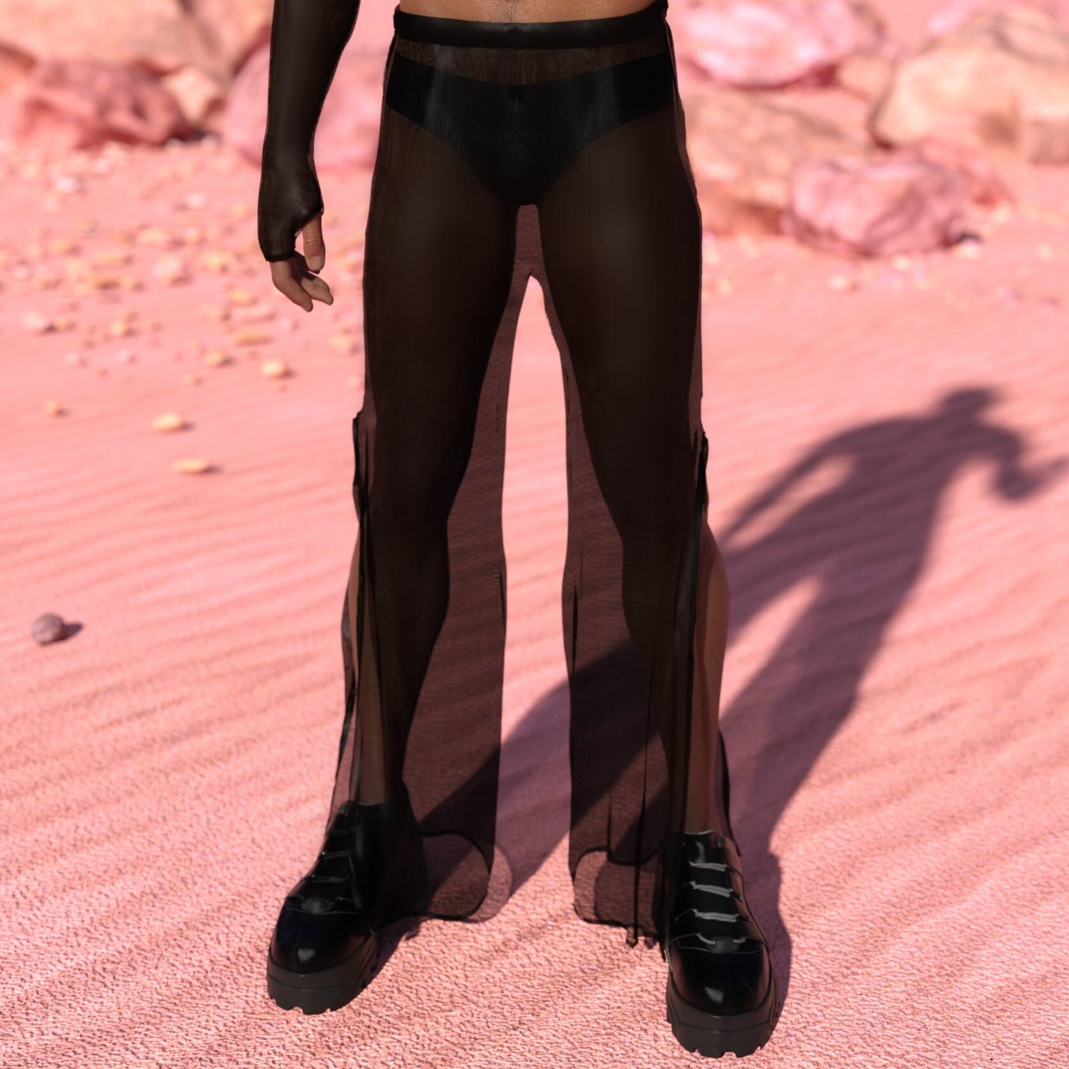 Just Black Mesh Male Split Pants Black