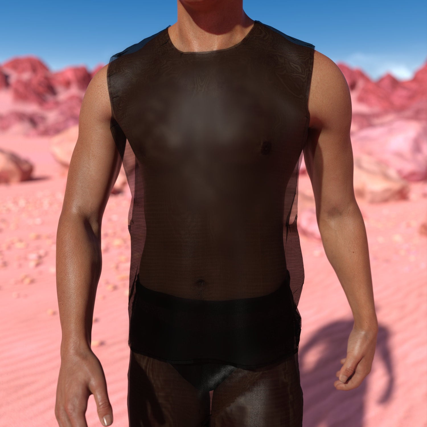 Just Black Mesh Male Tank Set Black