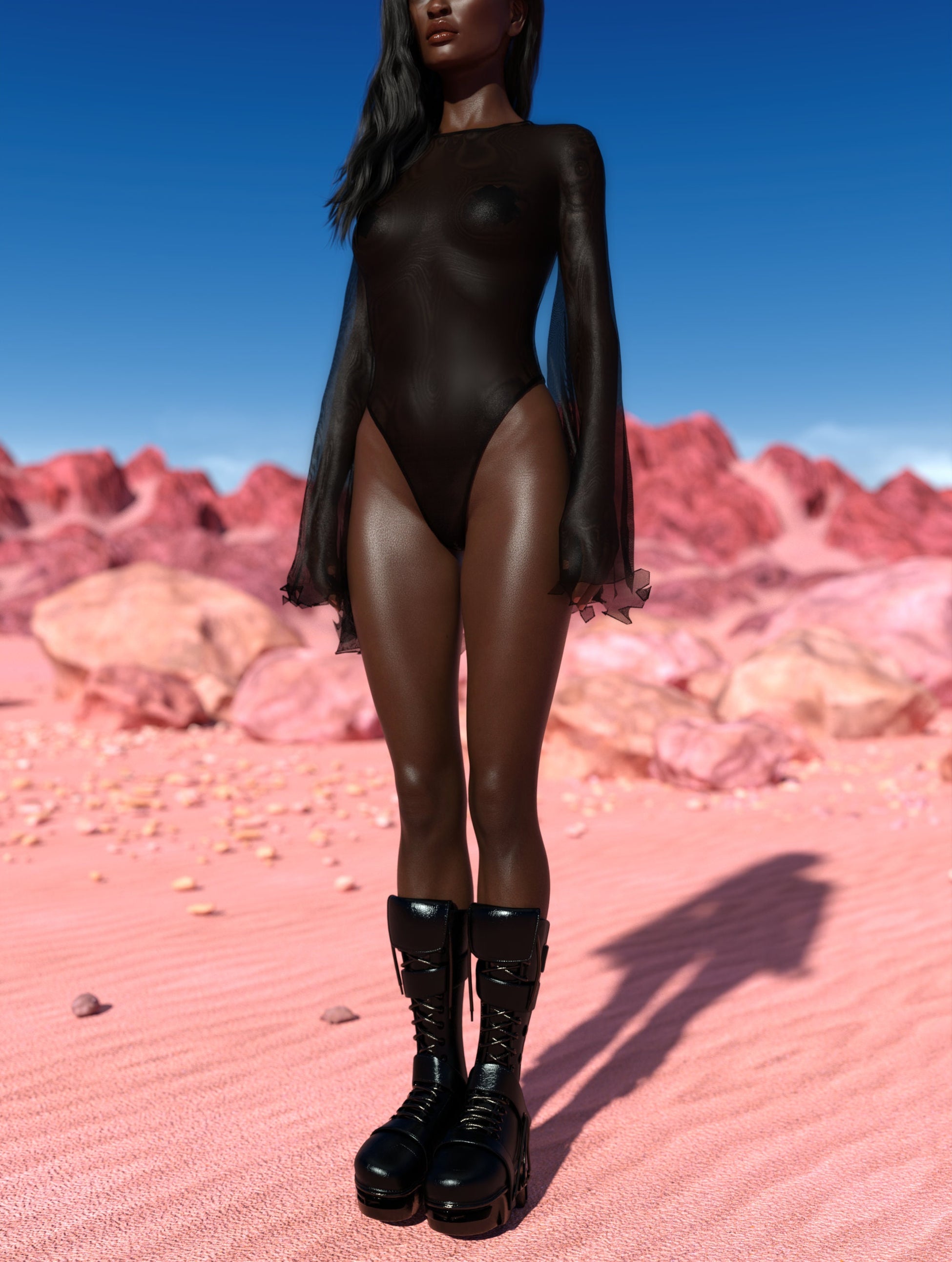 Just Black Mesh Bare Back Leotard 2