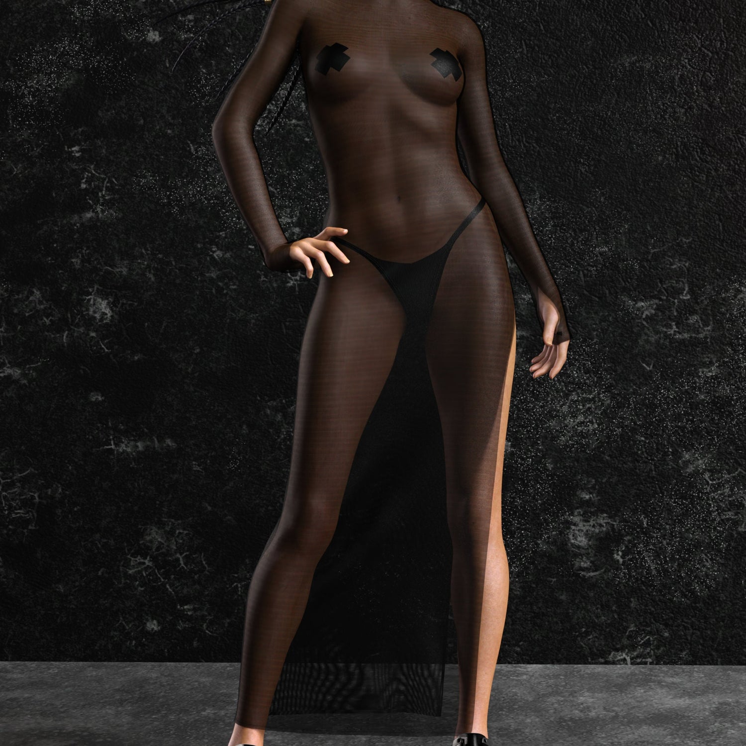 Just Black Mesh Single Cut Dress Mesh