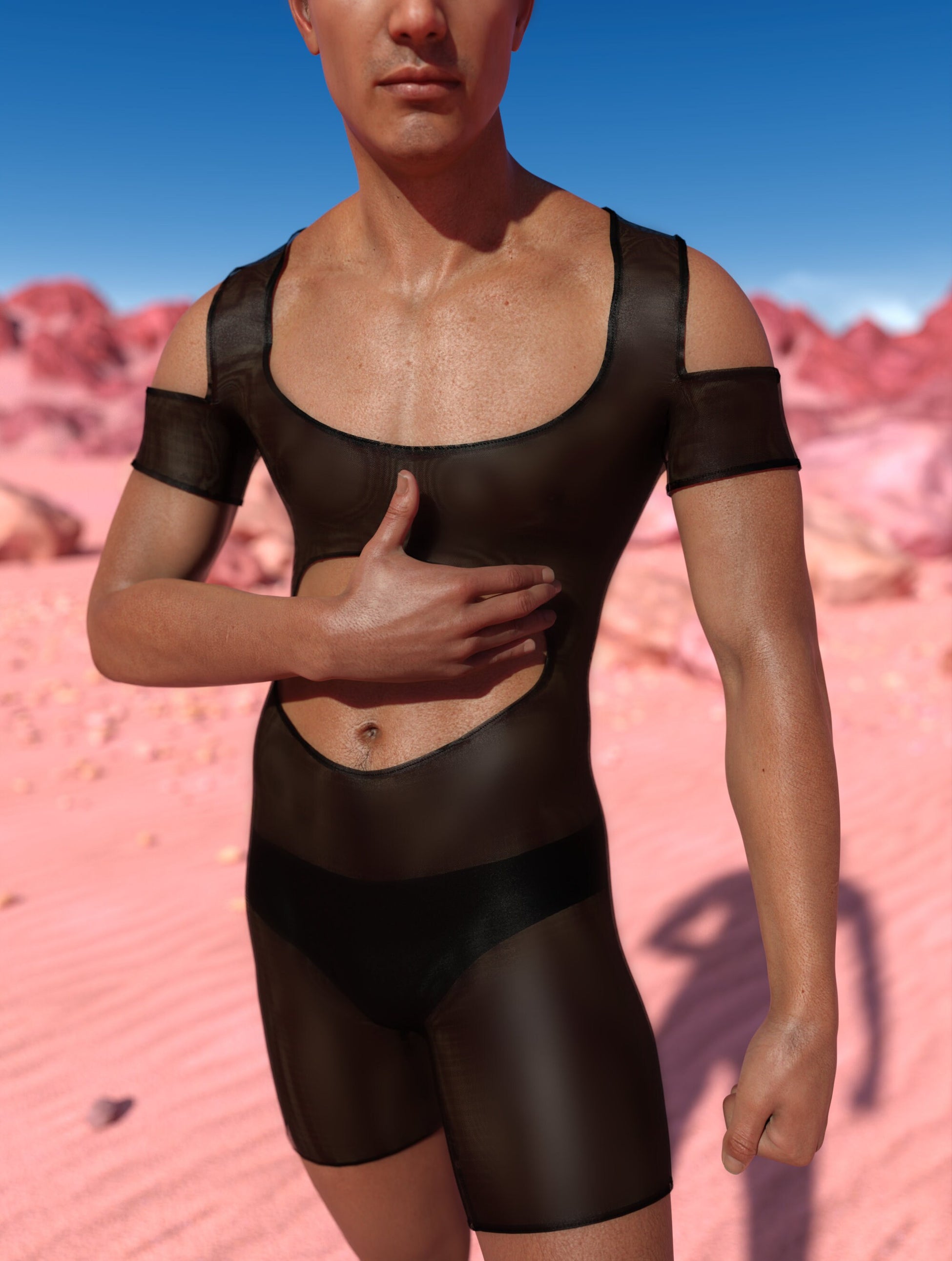 Just Black Mesh Male Cutout Romper 1