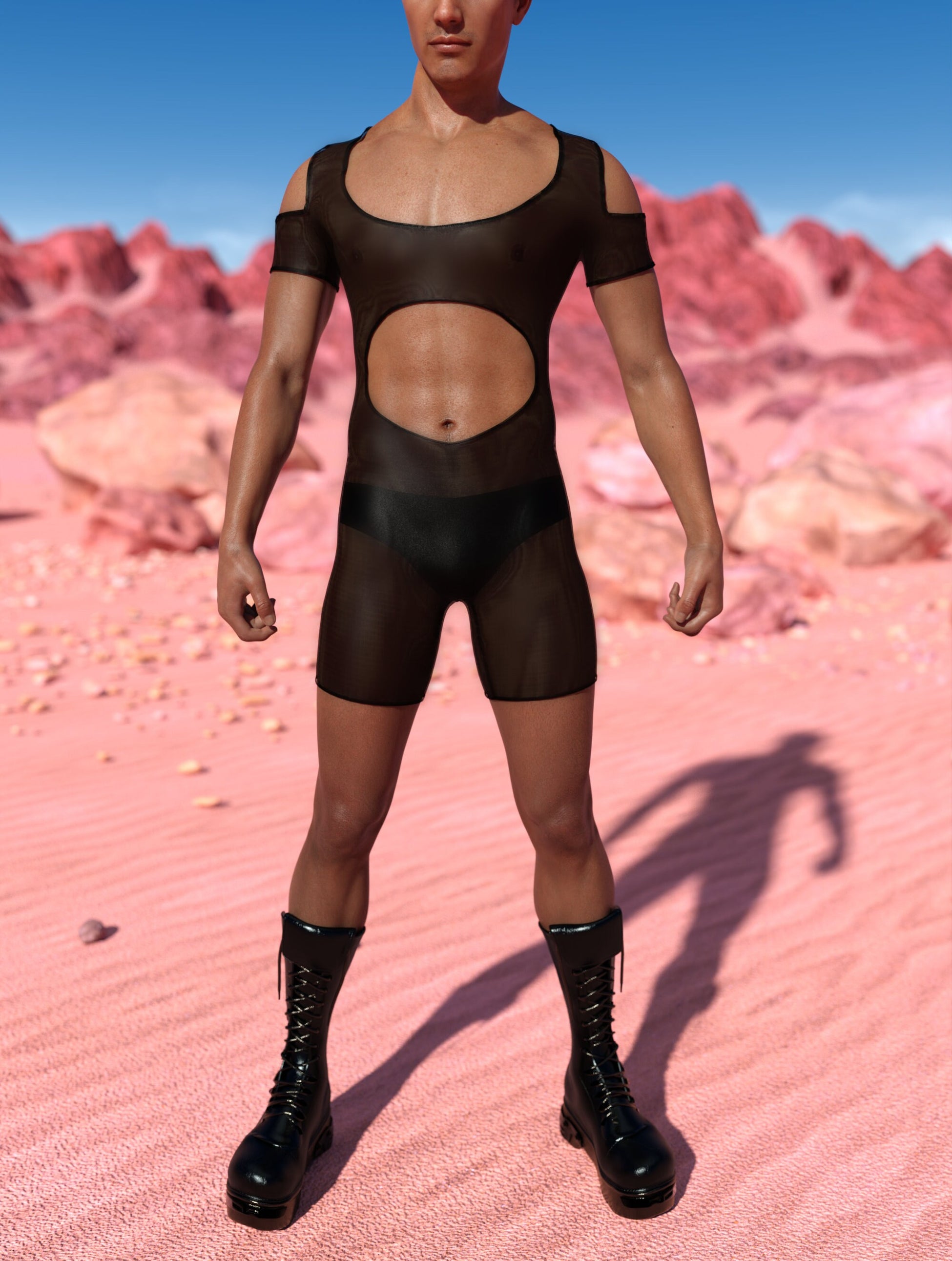 Just Black Mesh Male Cutout Romper 2