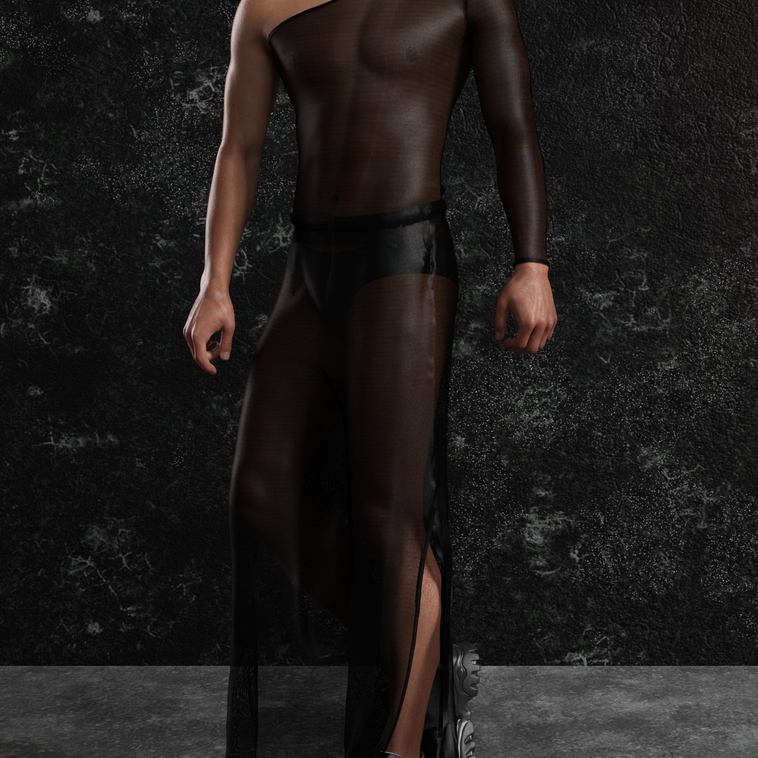 Just Black Mesh Male Asymmetrical Top Mesh