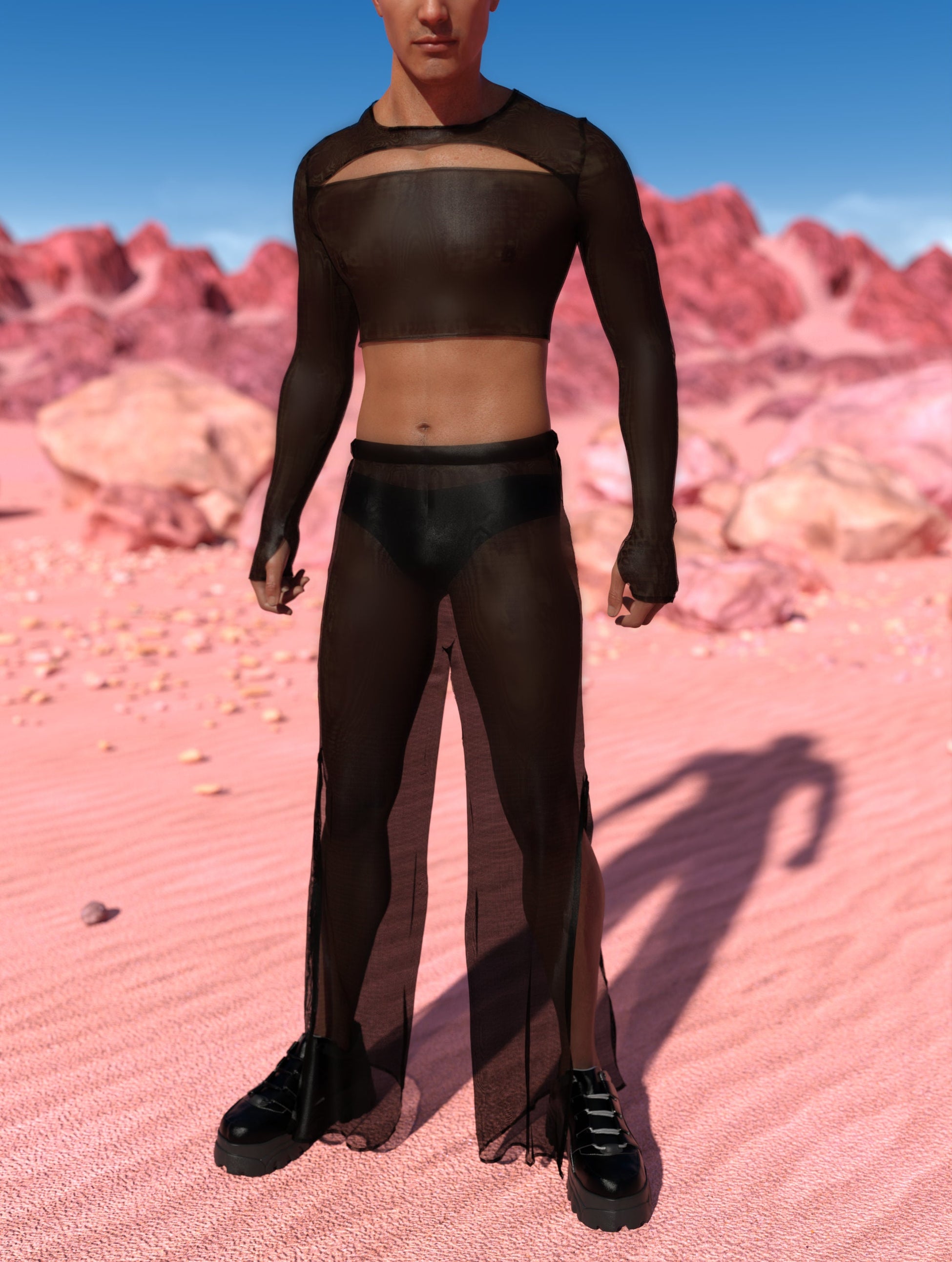 Just Black Mesh Male Cutout Top 2