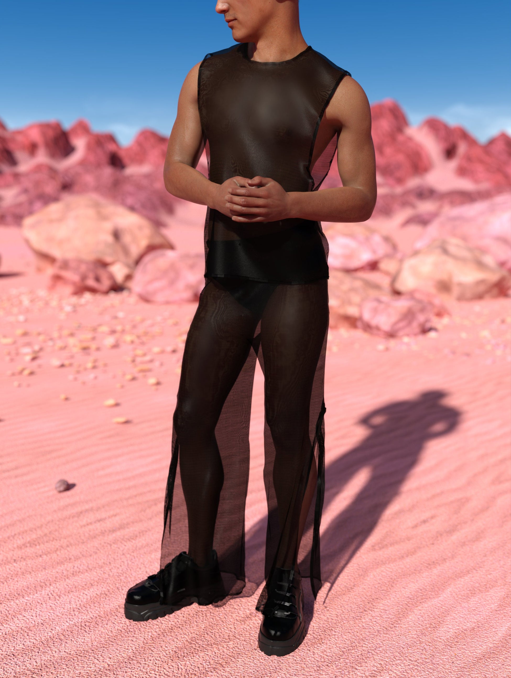 Just Black Mesh Male Tank Set 1