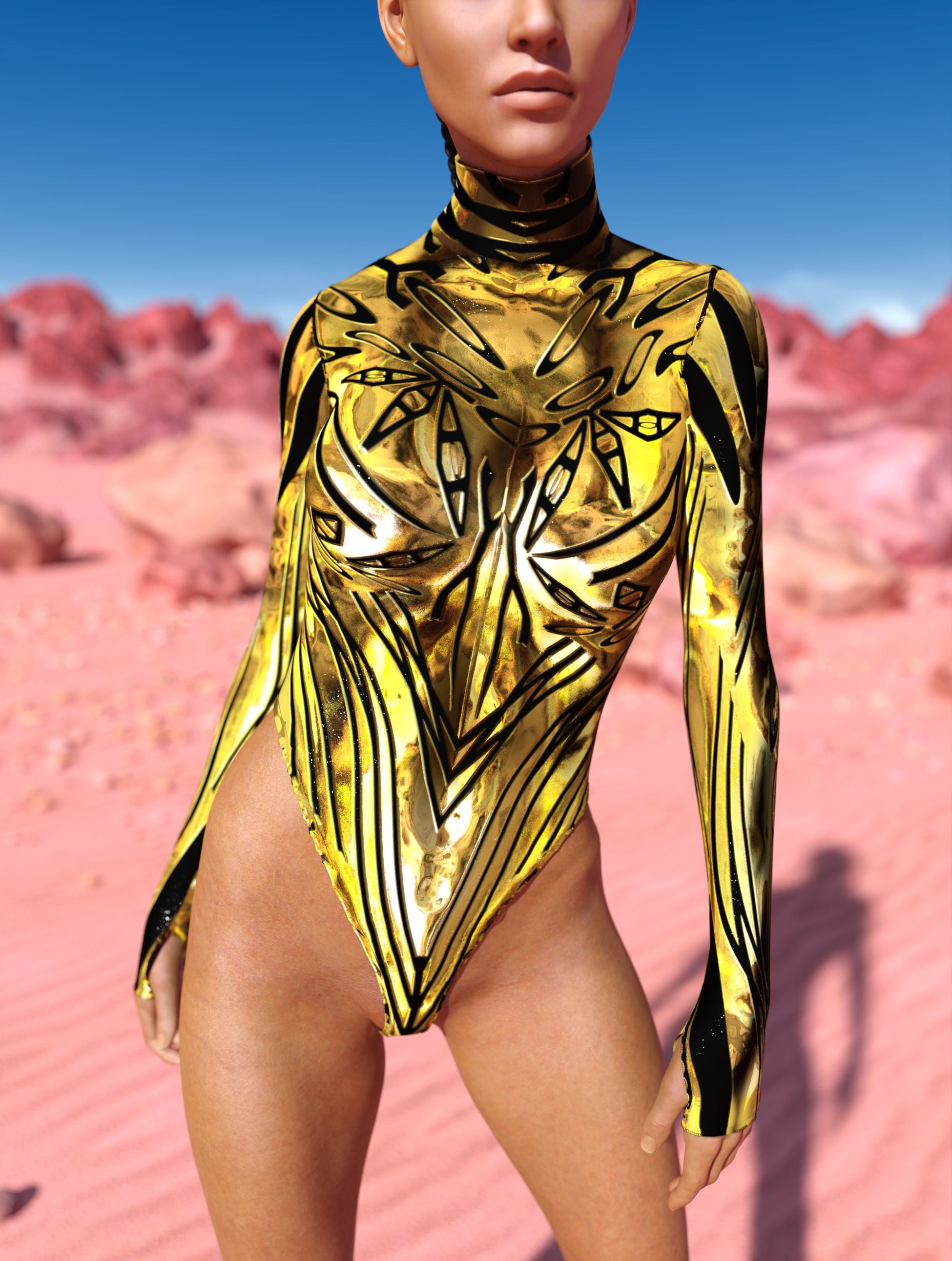 Corrupted Gold Back Zip Leotard 1