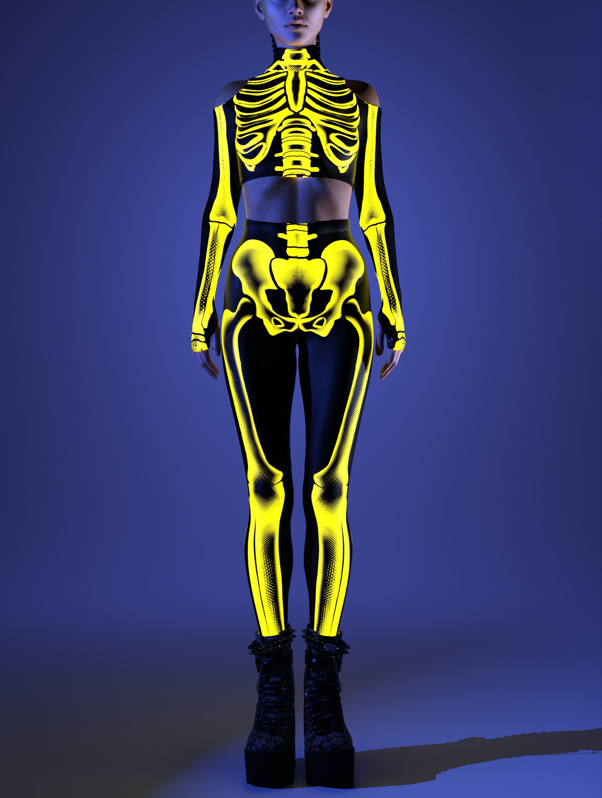 Halftone Skeleton Yellow Leggings Yellow