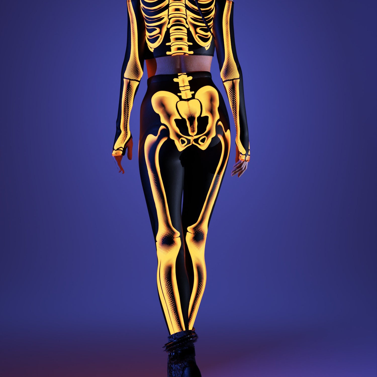 Halftone Skeleton Orange Leggings Set Club