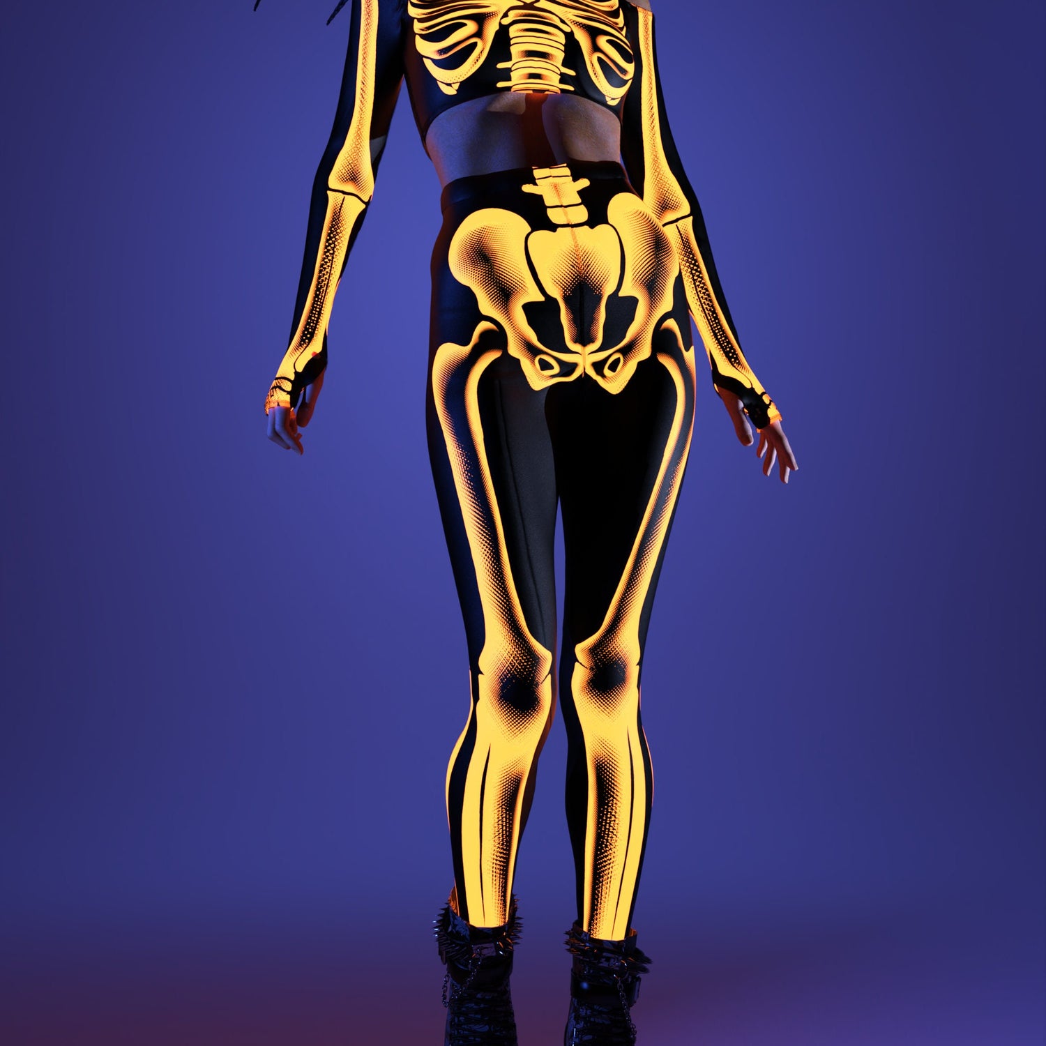 Halftone Skeleton Orange Leggings Set Yellow