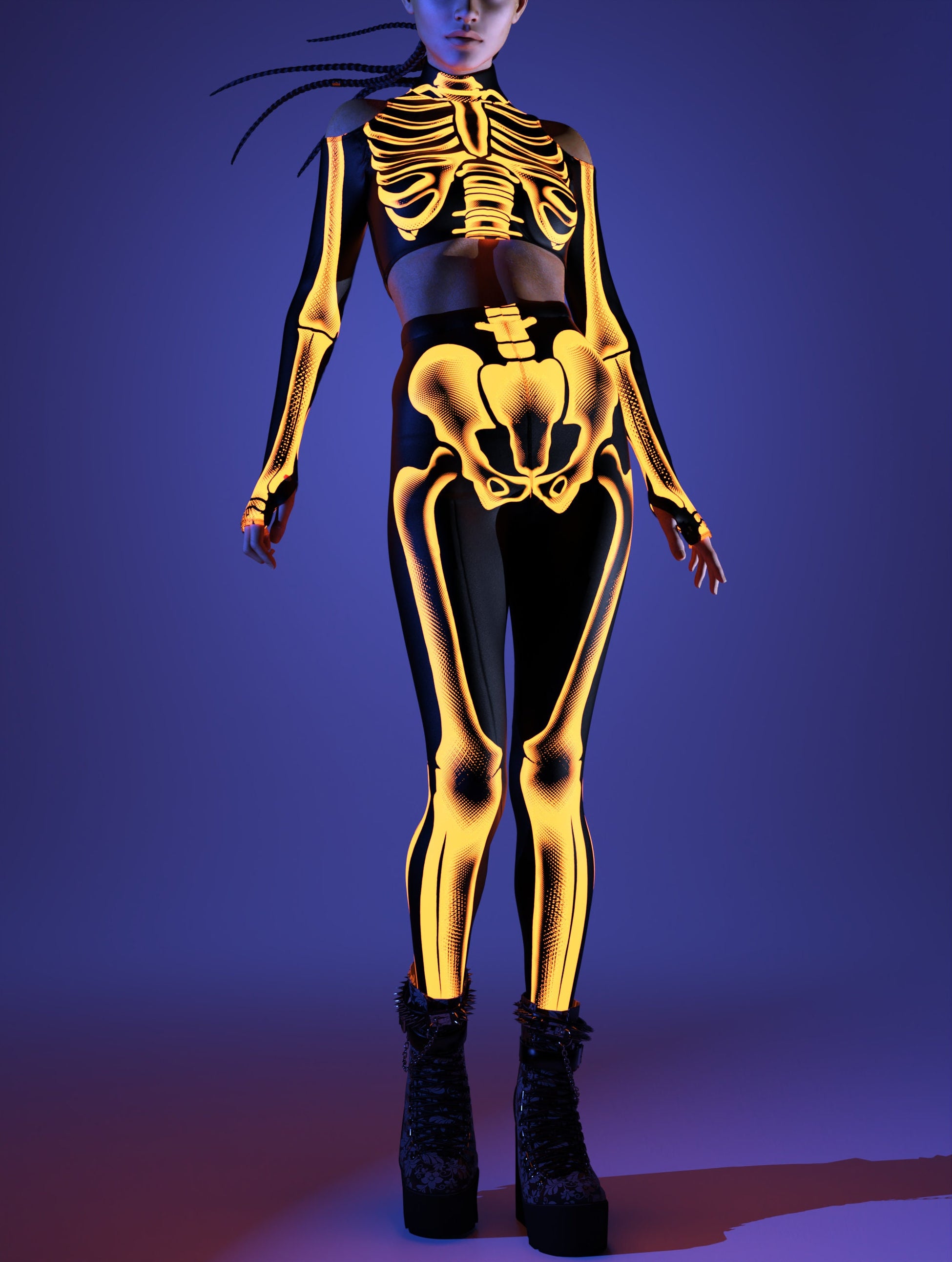 Halftone Skeleton Orange Leggings Set 2