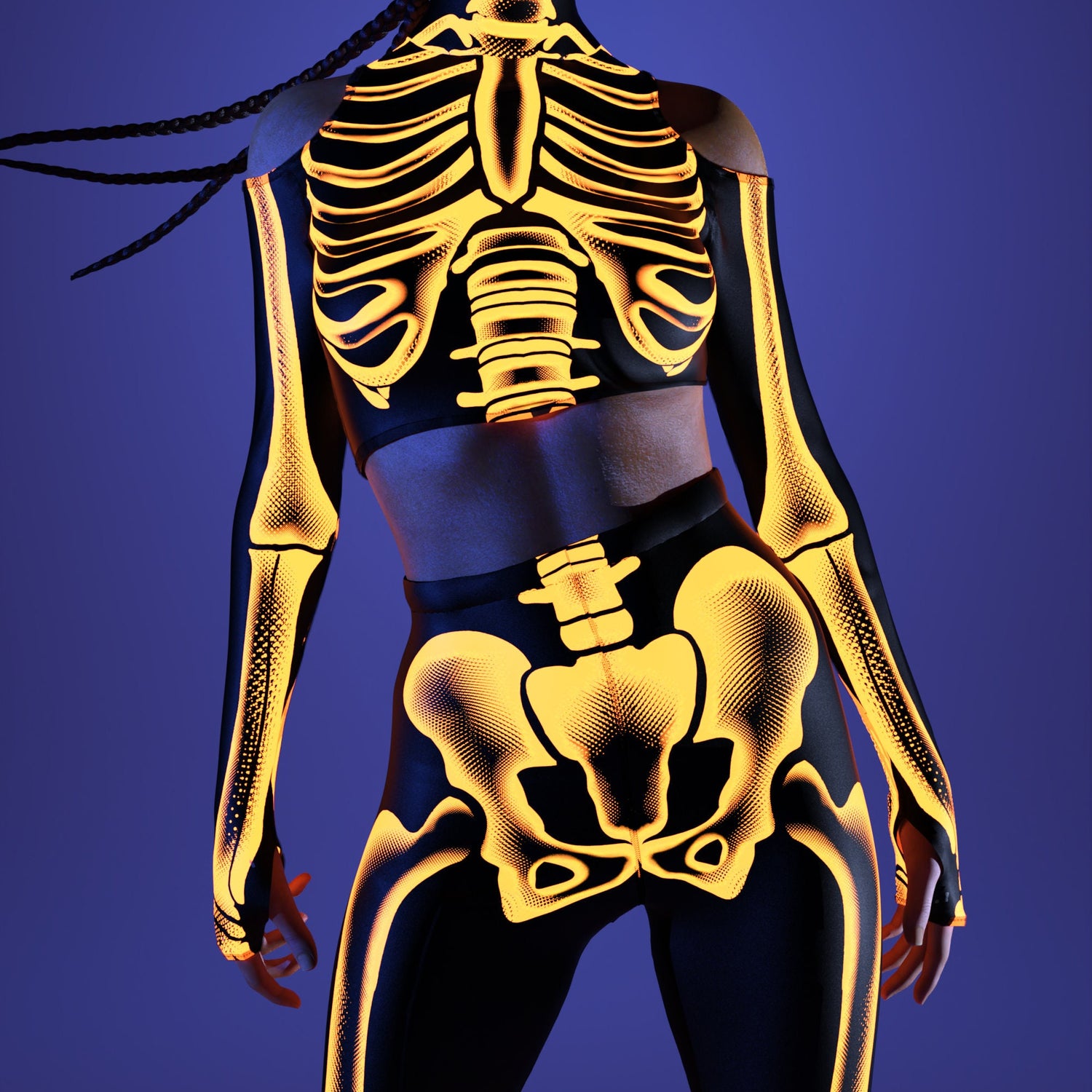 Halftone Skeleton Orange Leggings Set UV Reactive, Lycra