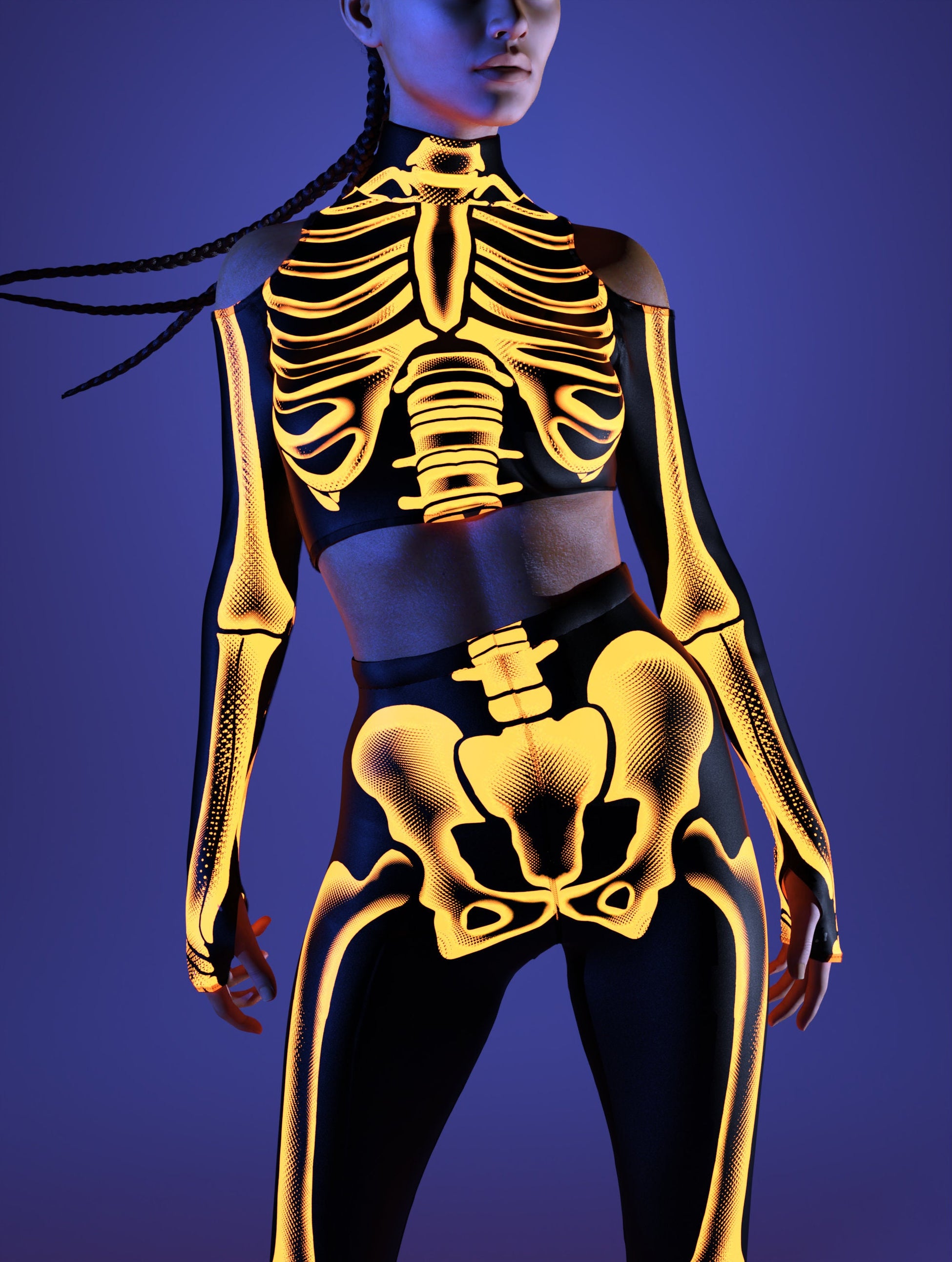 Halftone Skeleton Orange Leggings Set 1