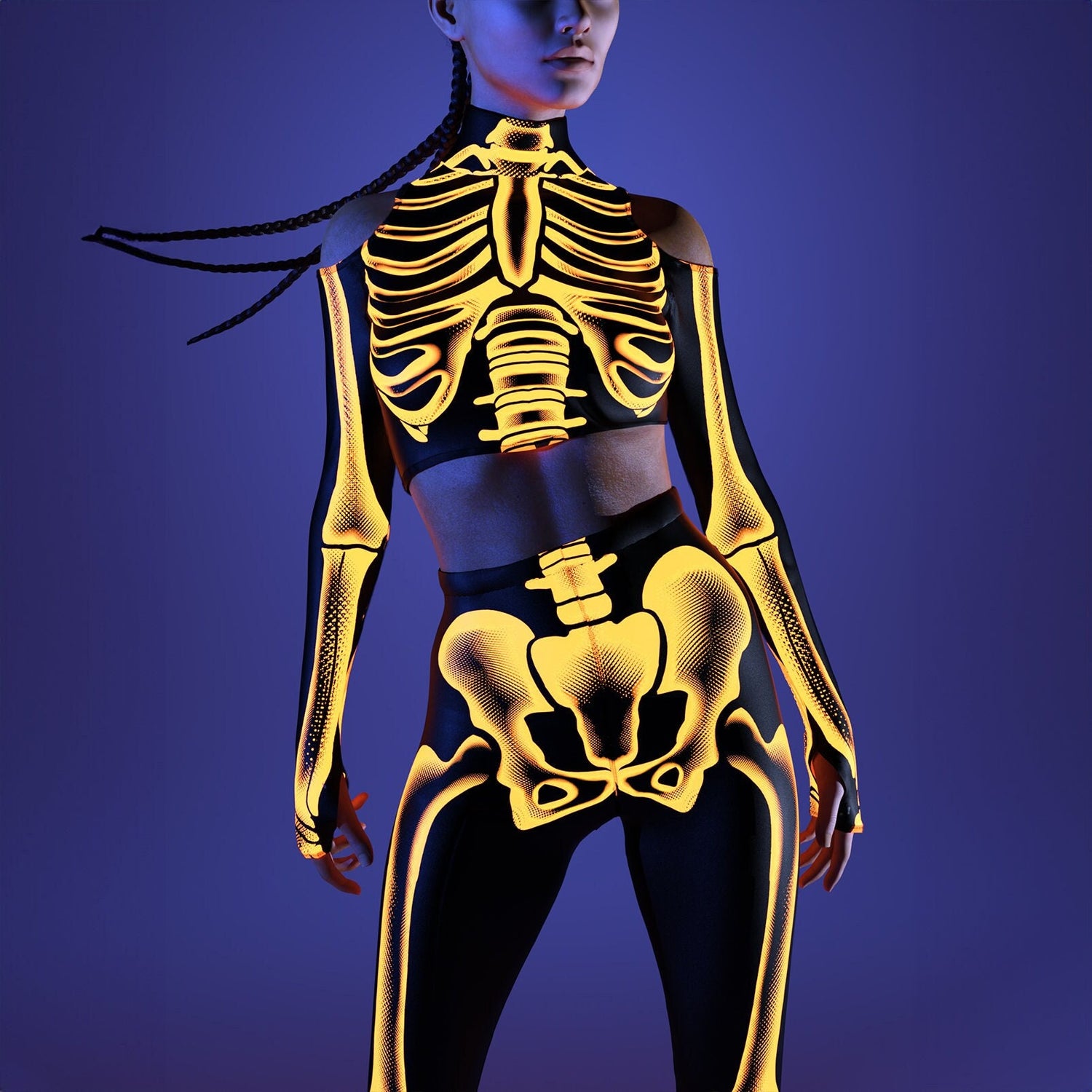 Halftone Skeleton Orange Leggings Set