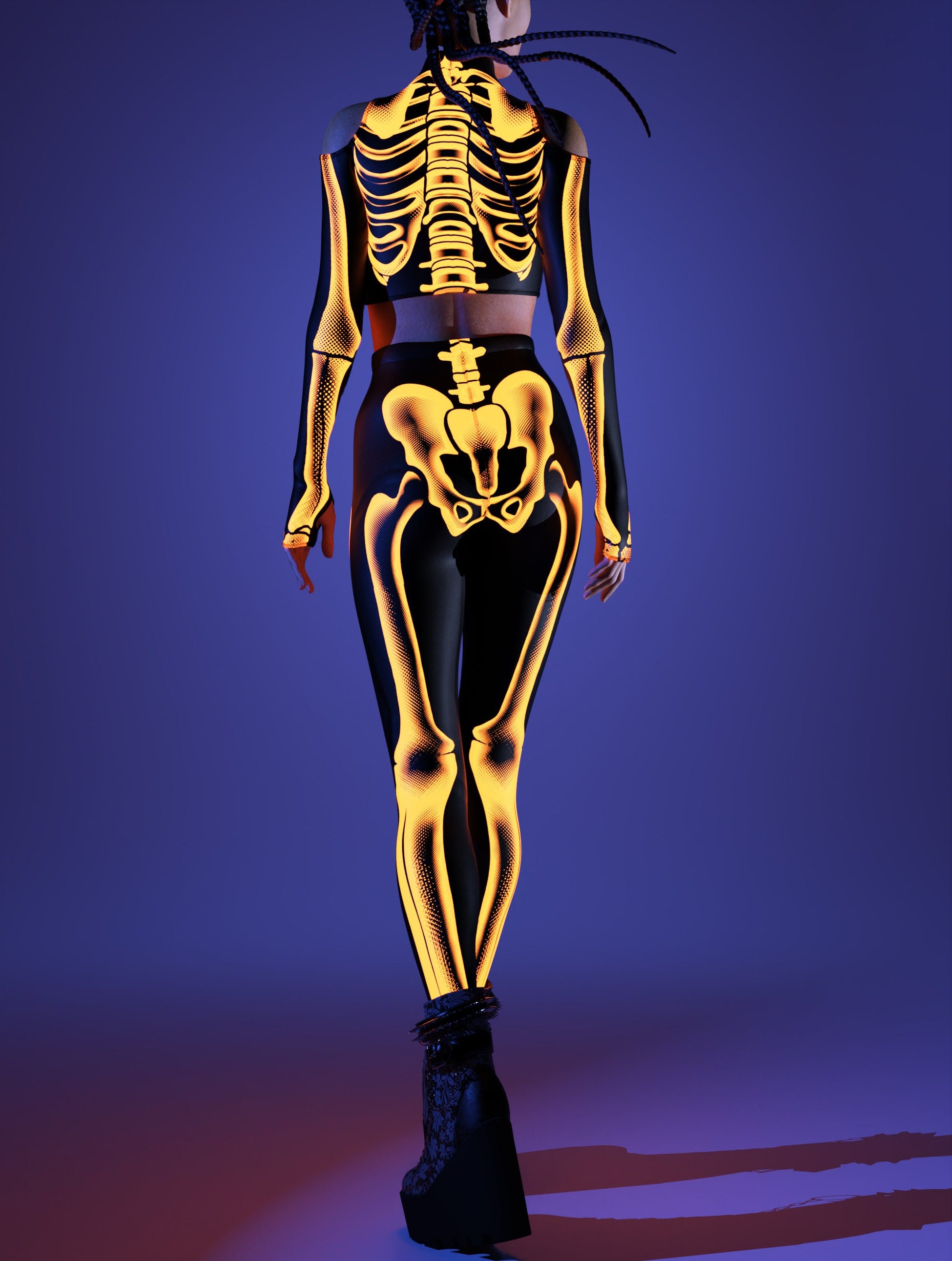 Halftone Skeleton Orange Top 2