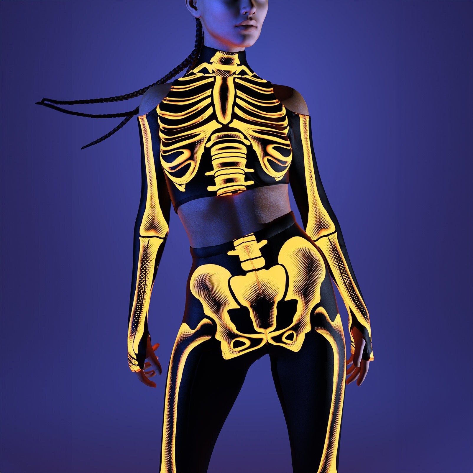 Halftone Skeleton Orange Top 1