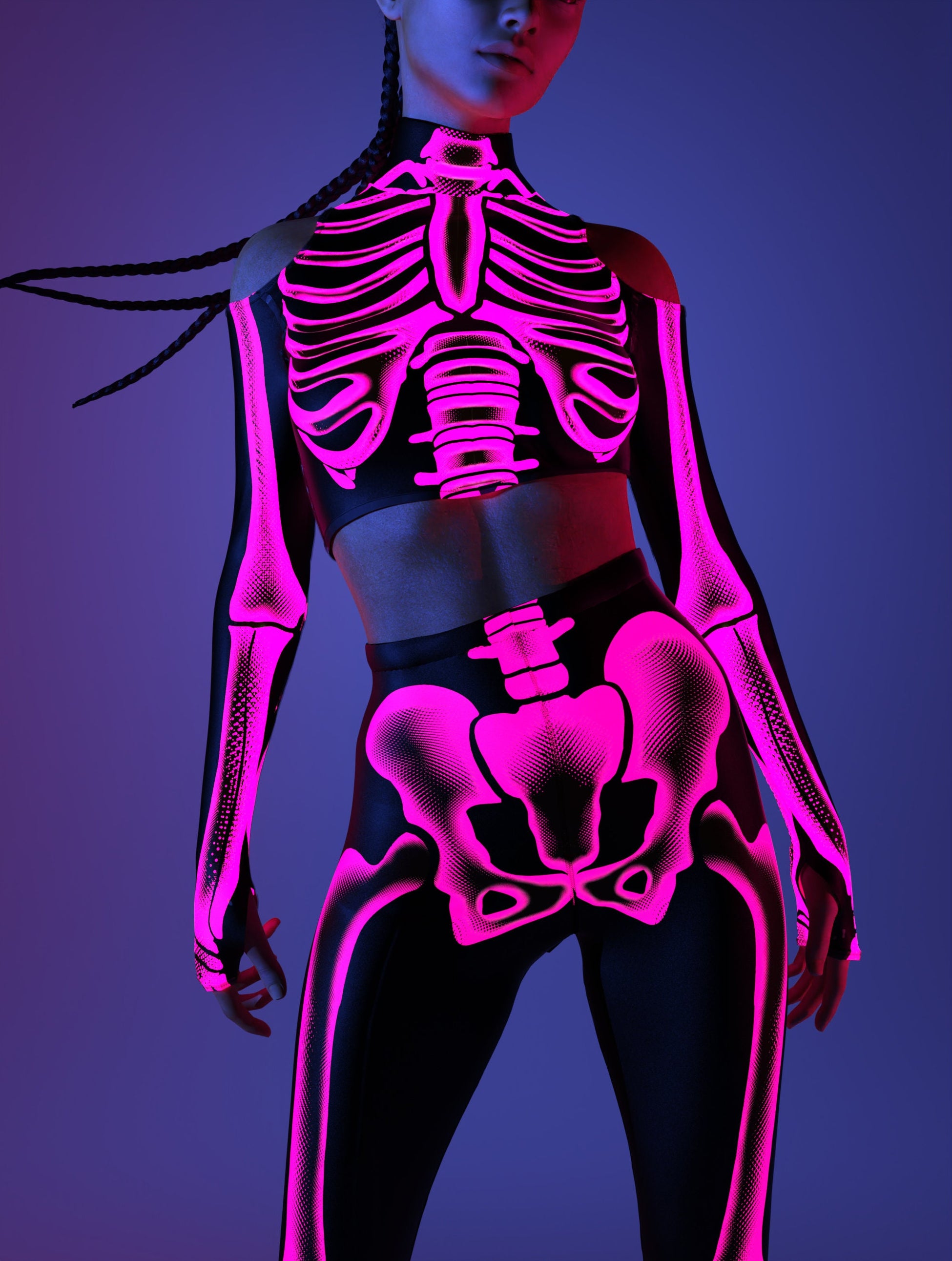 Halftone Skeleton Pink Leggings 2