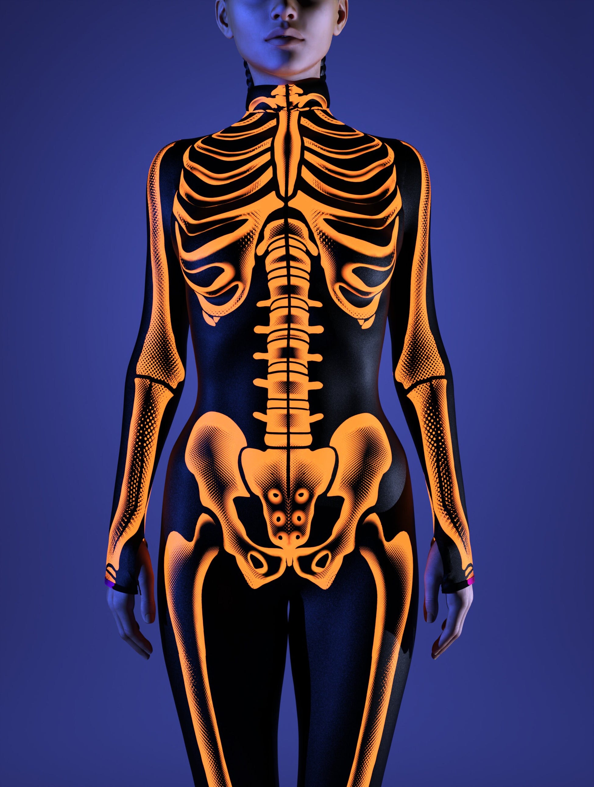 Halftone Skeleton Orange Costume 1