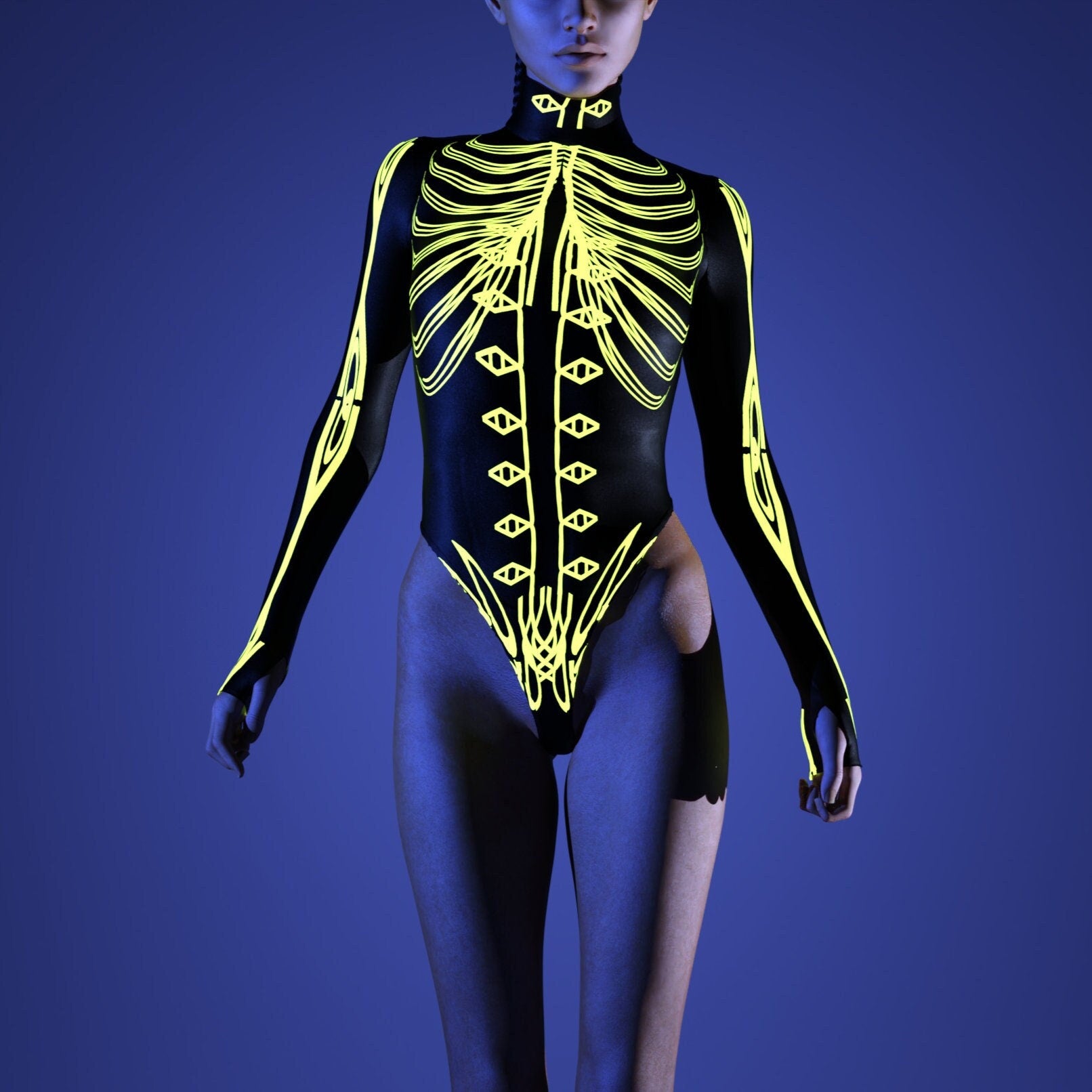 Corrupted Skeleton Back Zip Leotard 1