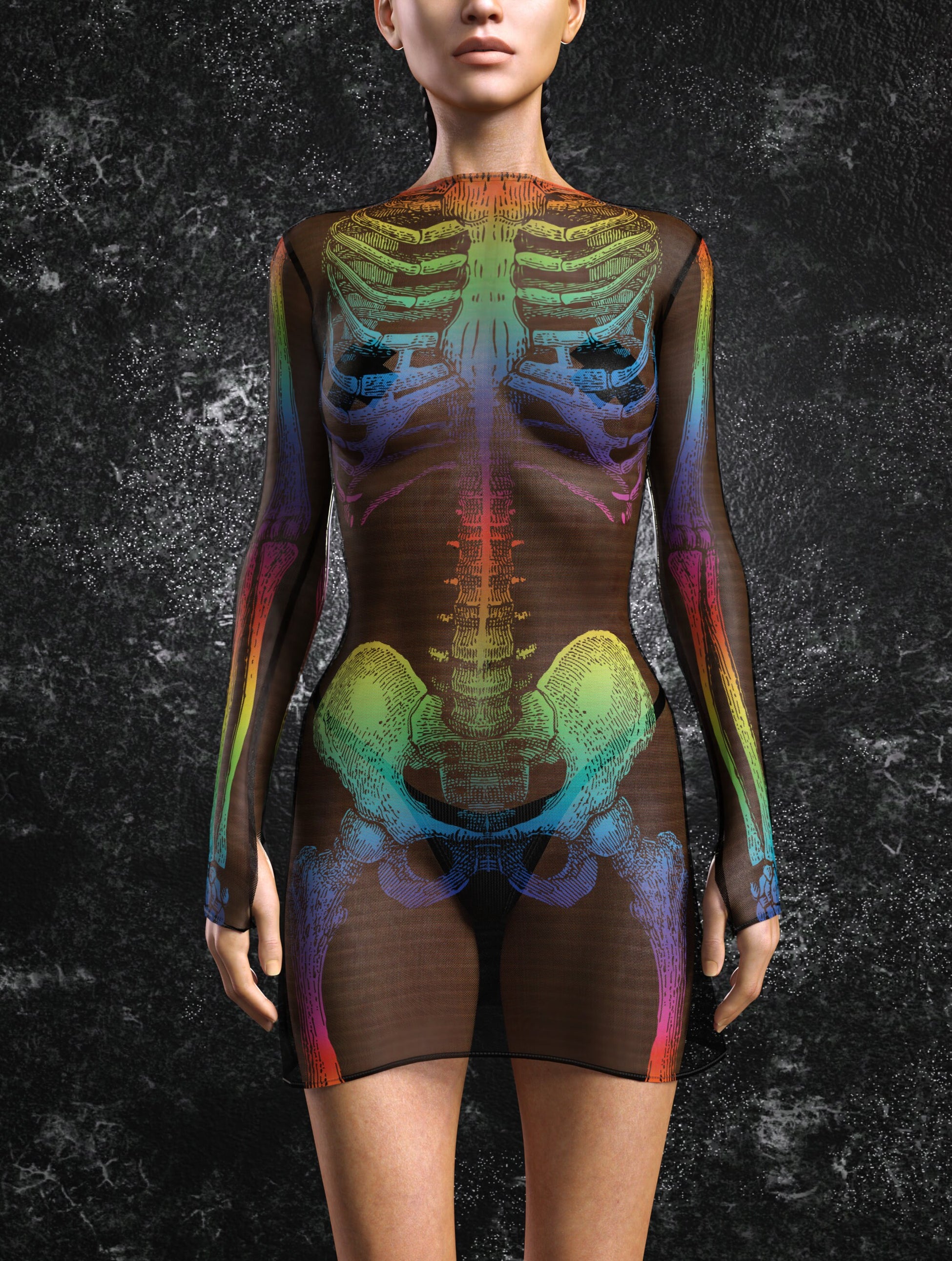 Rainbow Anatomy Mesh Short Dress 1