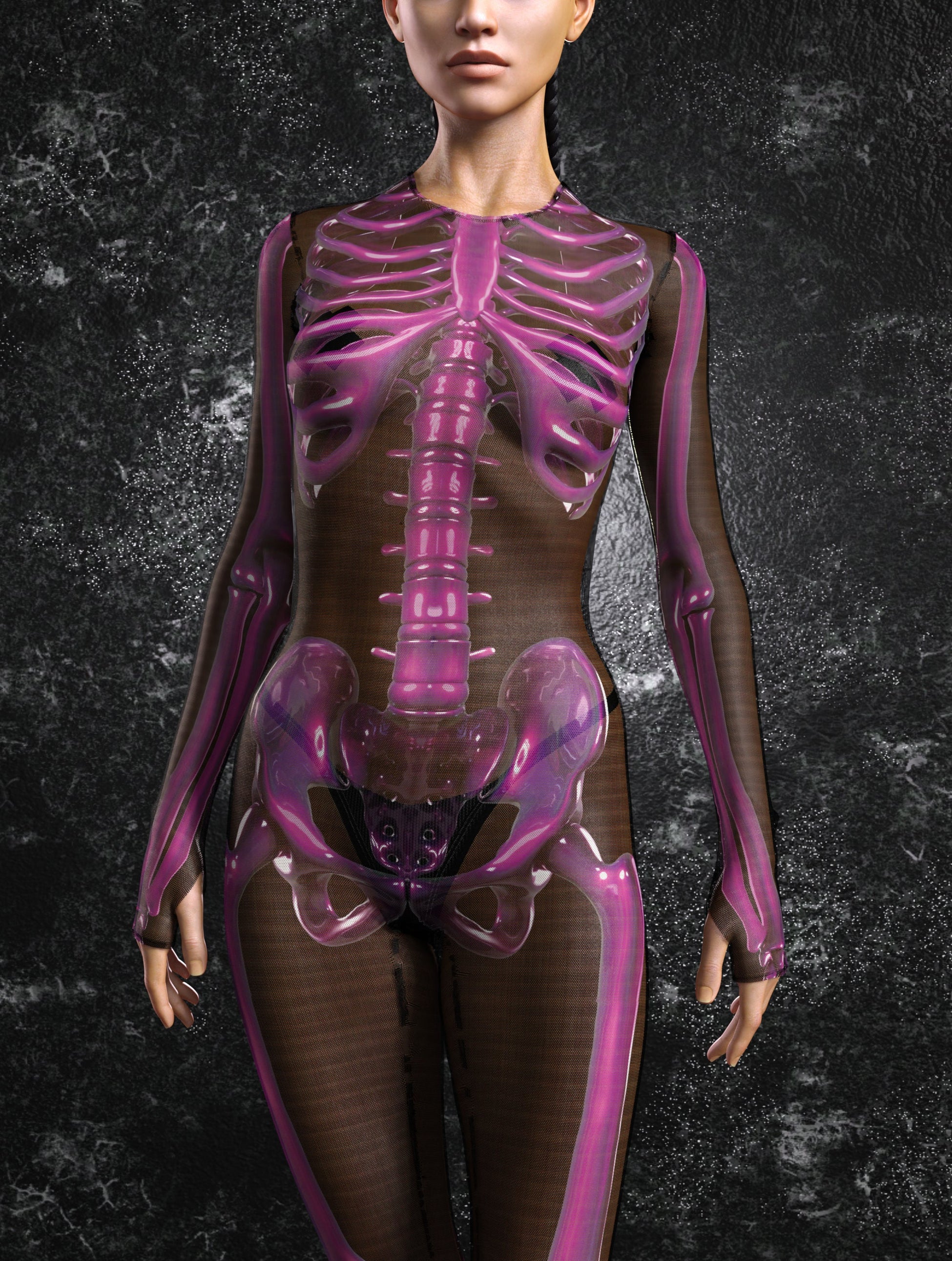 Purple Candy Skeleton Mesh Costume 2