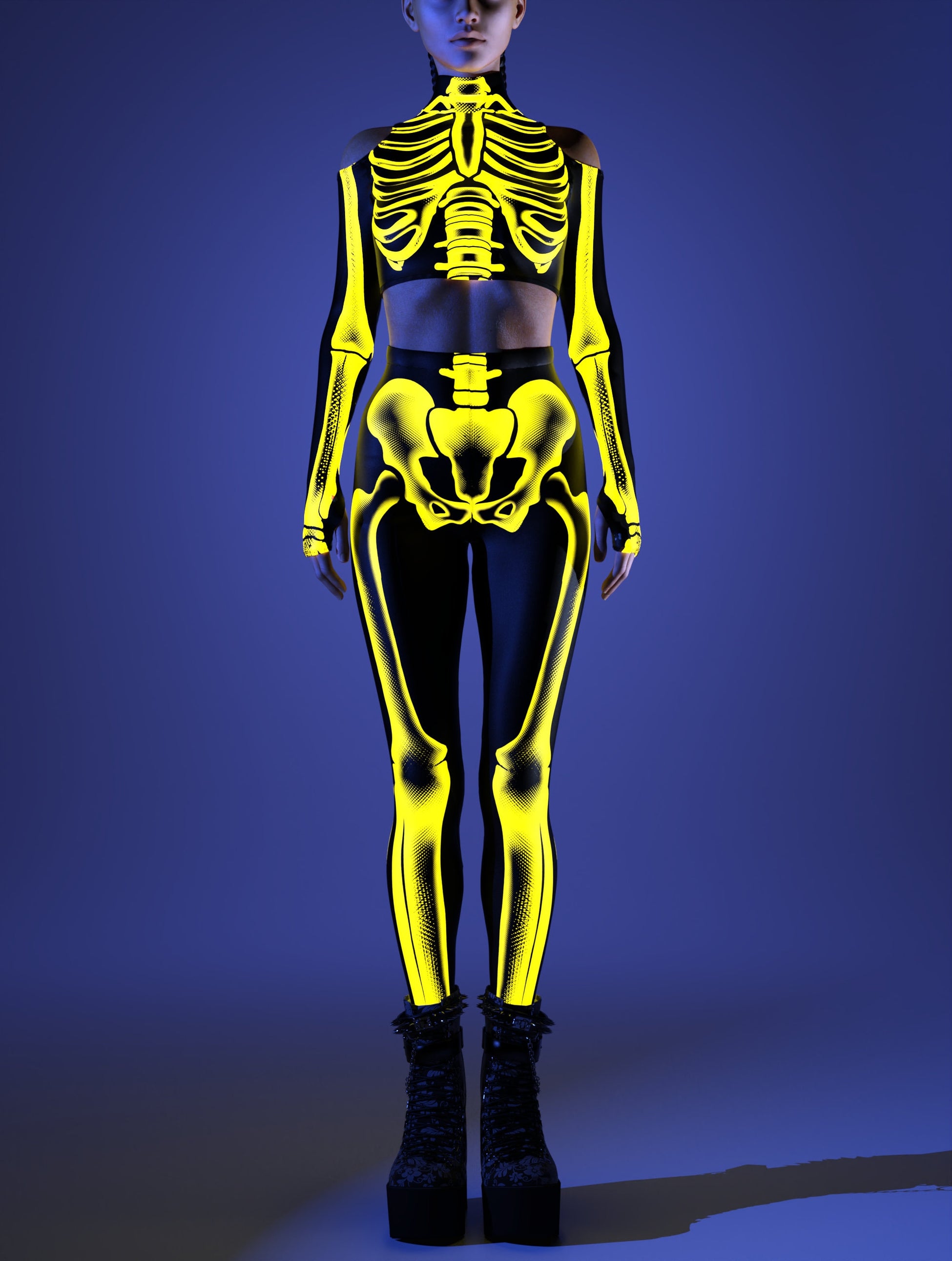Halftone Skeleton Yellow Leggings Set 2