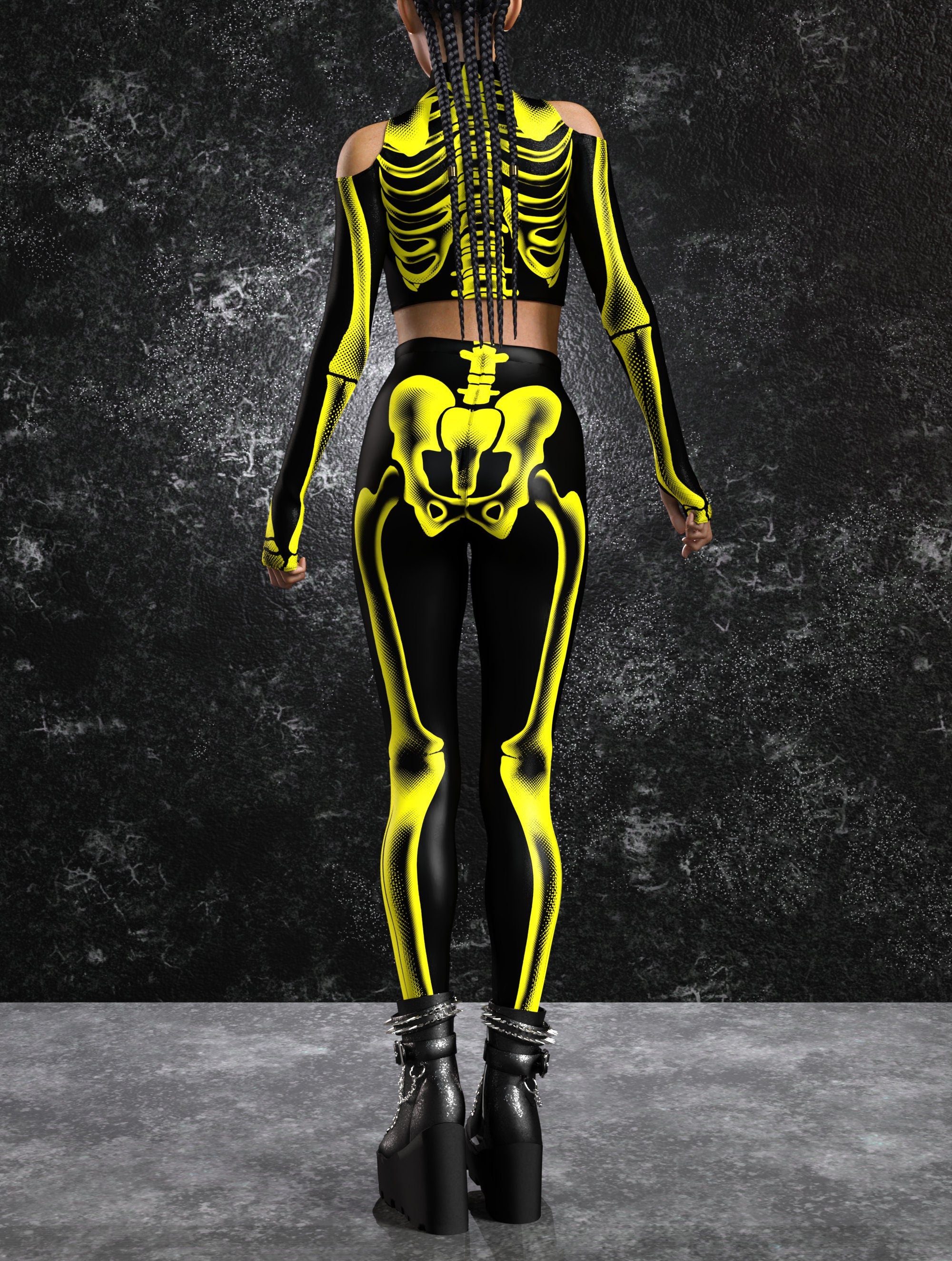 Halftone Skeleton Yellow Leggings 6