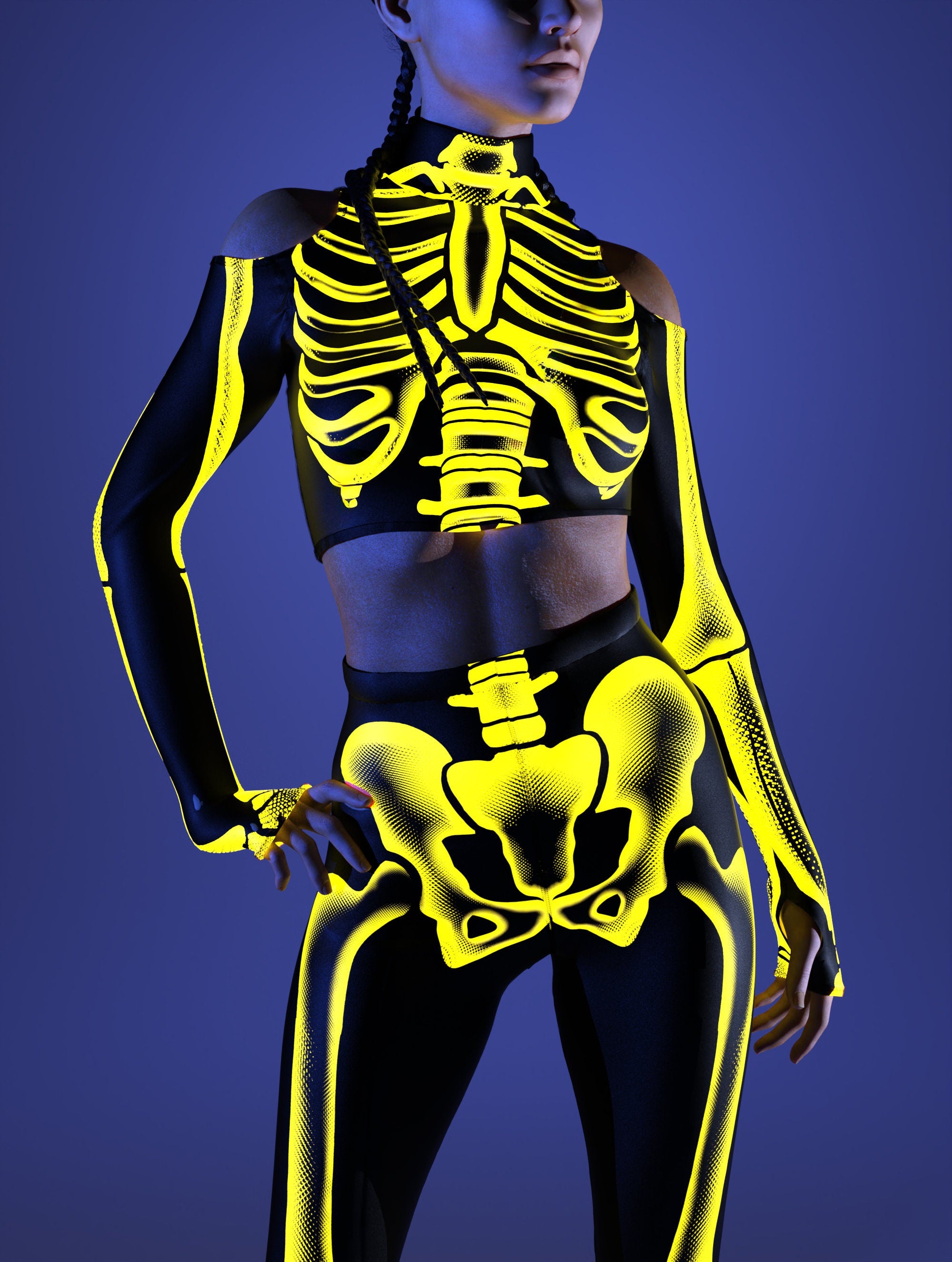 Halftone Skeleton Yellow Leggings 3