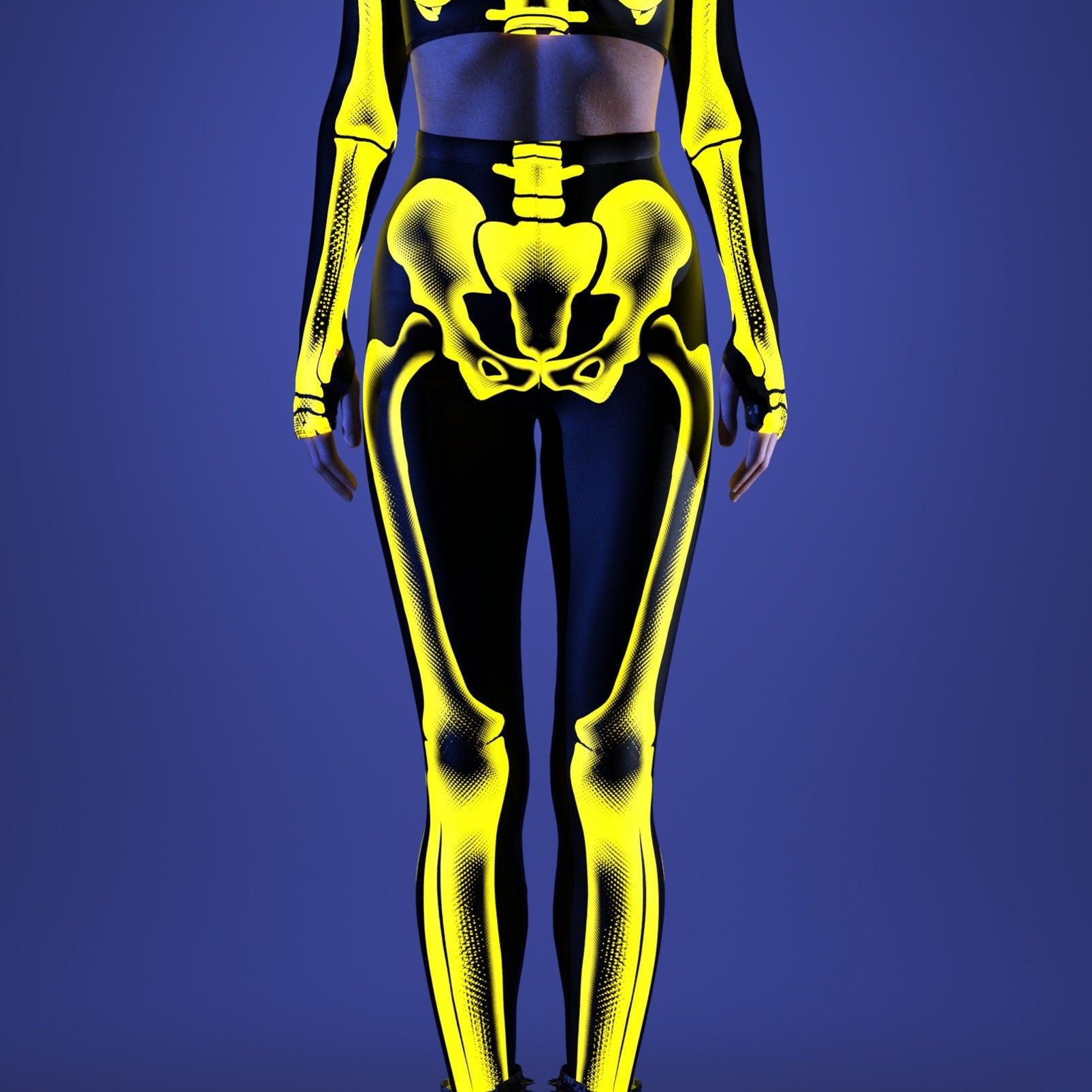 Halftone Skeleton Yellow Leggings 1