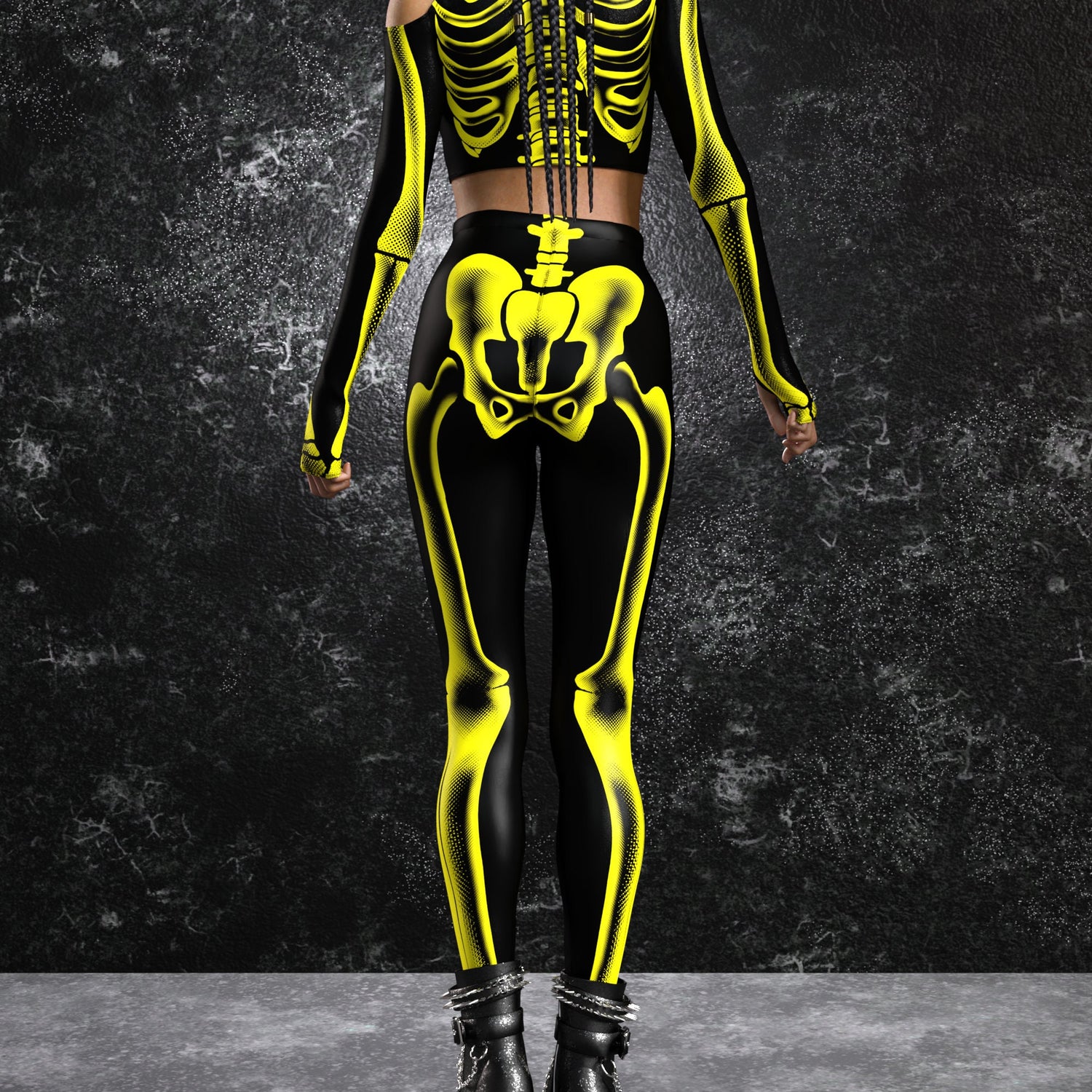 Women Halftone Skeleton Yellow Top