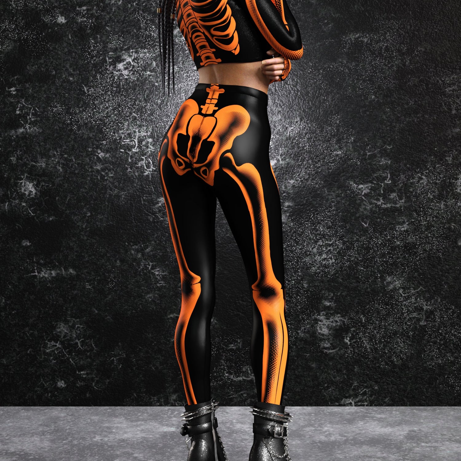 Halftone Skeleton Orange Leggings Set 6