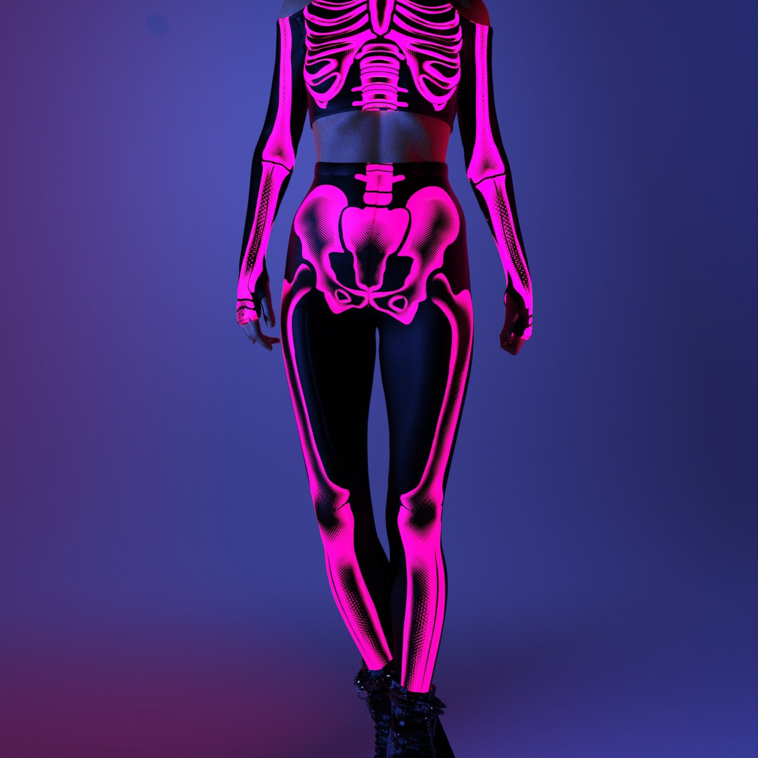 Halftone Skeleton Pink Leggings Set Black, Pink