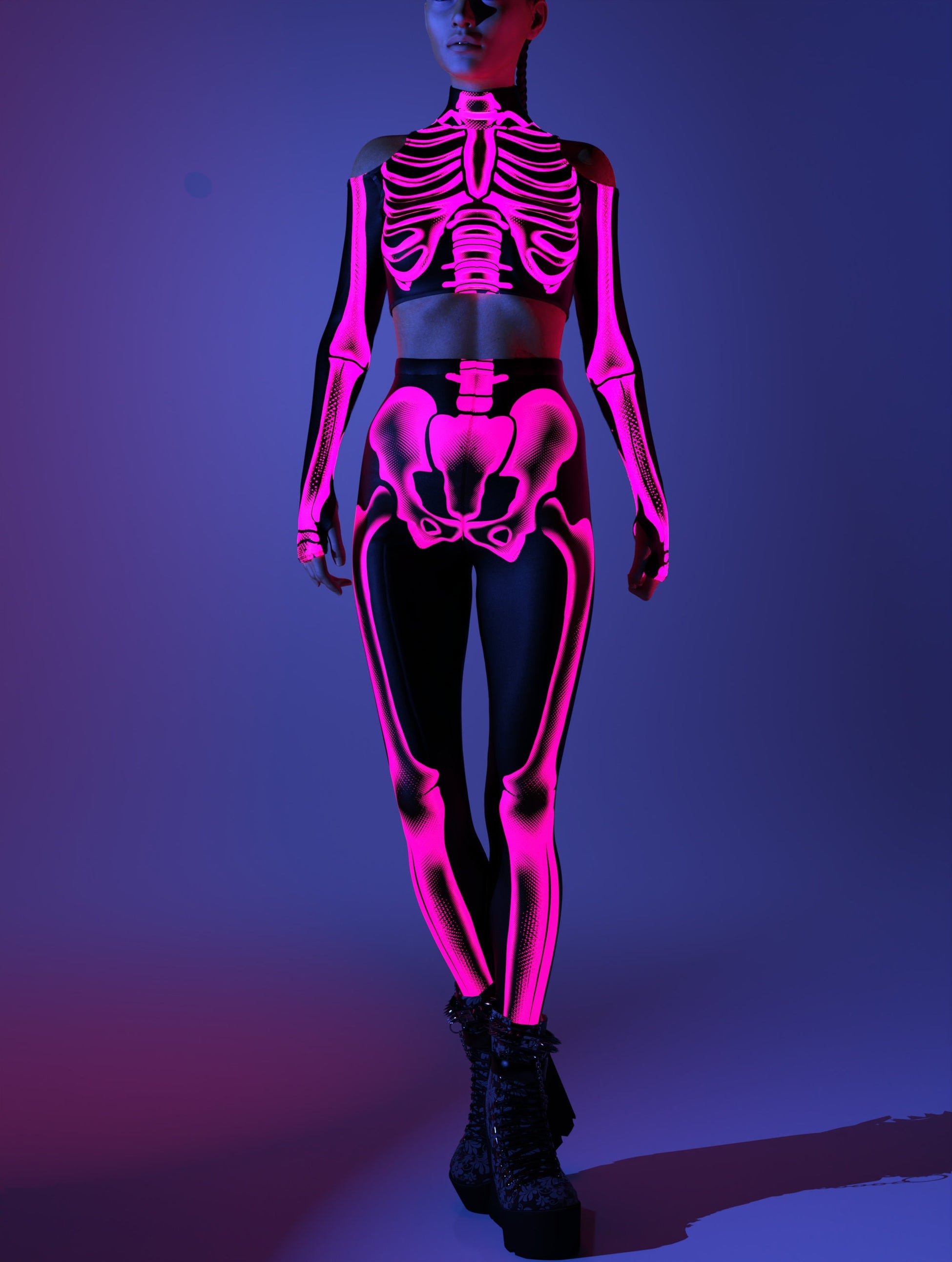Halftone Skeleton Pink Leggings Set 2
