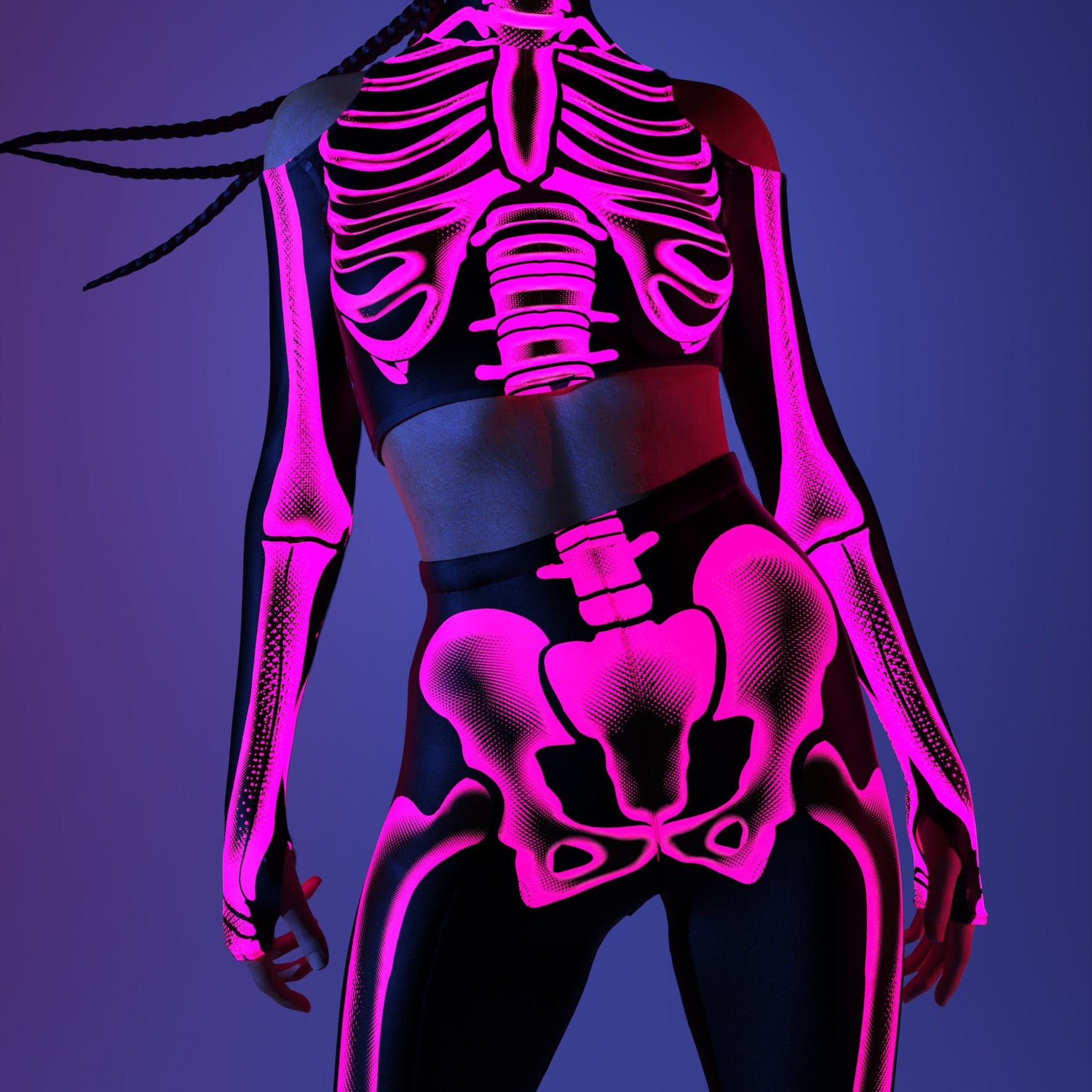 Halftone Skeleton Pink Leggings Set UV Reactive, Lycra