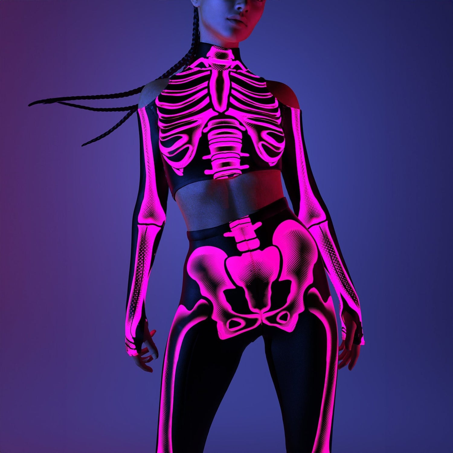 Halftone Skeleton Pink Leggings Set
