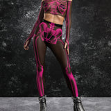 Halftone Skeleton Pink Mesh Leggings