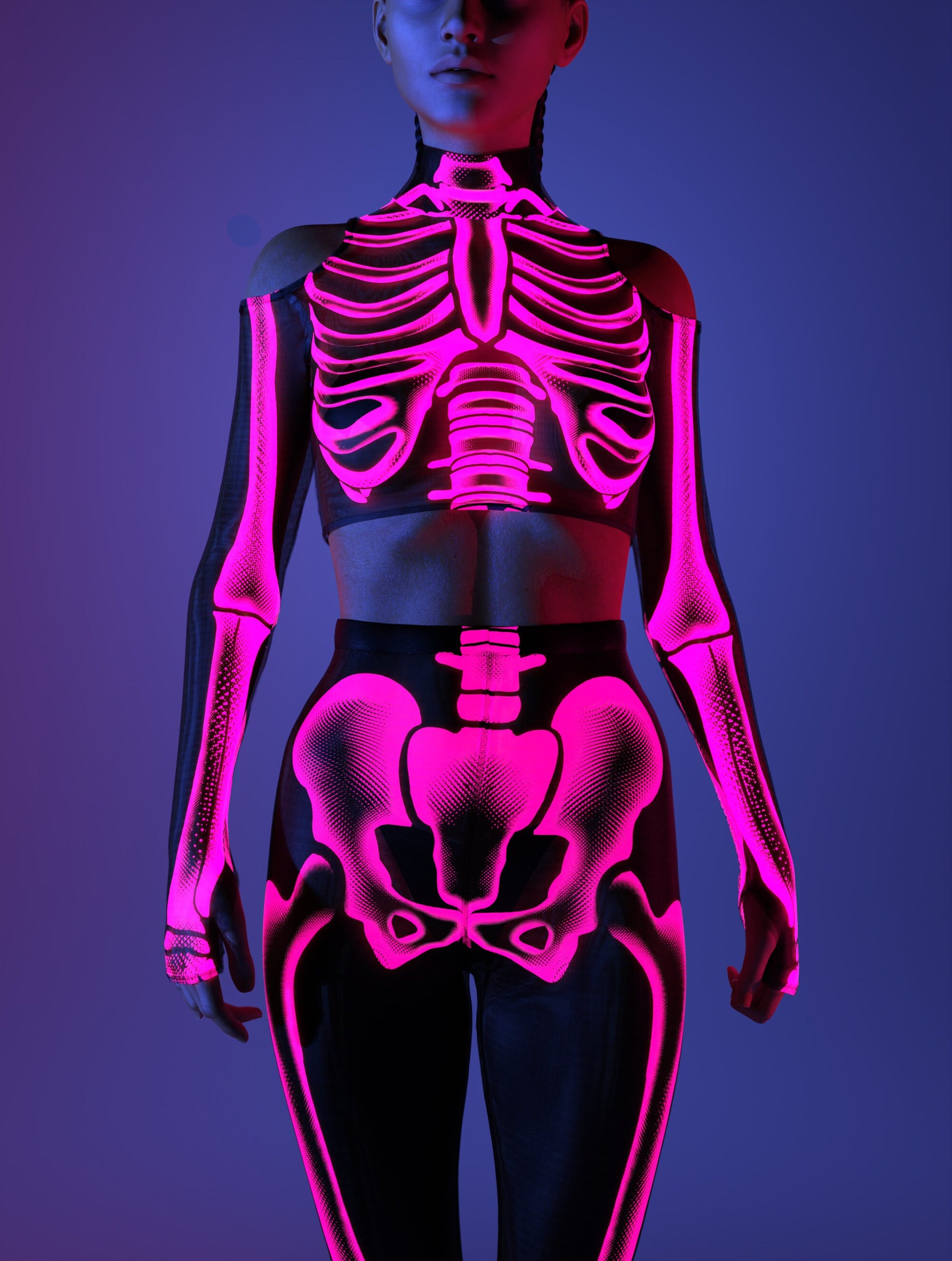 Halftone Skeleton Pink Mesh Leggings Set 1