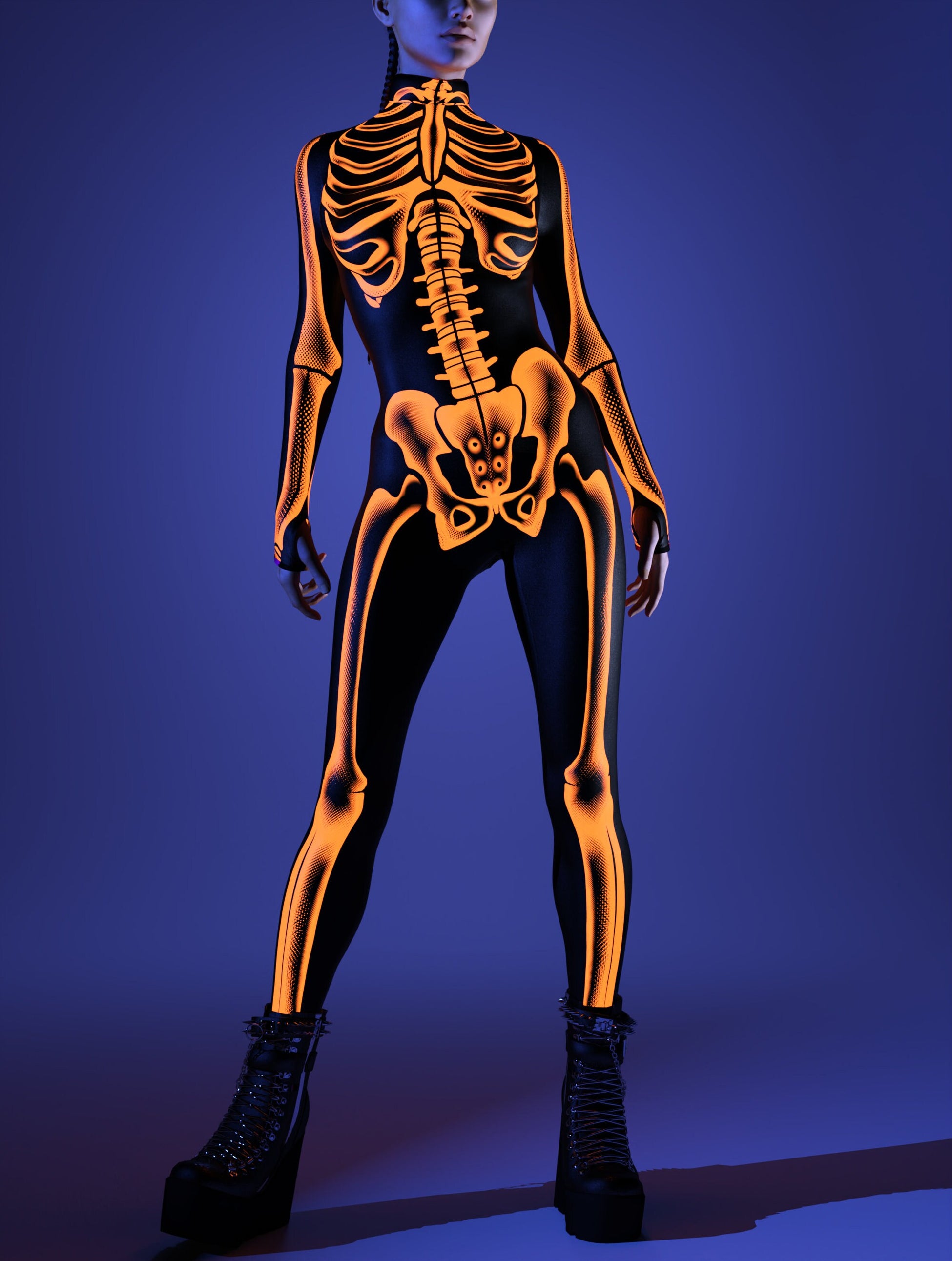 Halftone Skeleton Orange Costume 2