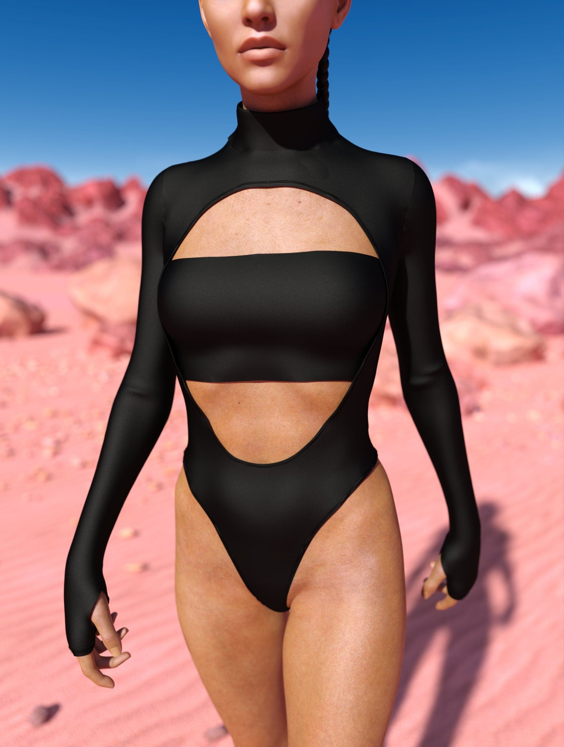 Just Black Open-Heart Leotard 1
