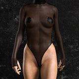 Just Black Mesh Back Zip Leotard