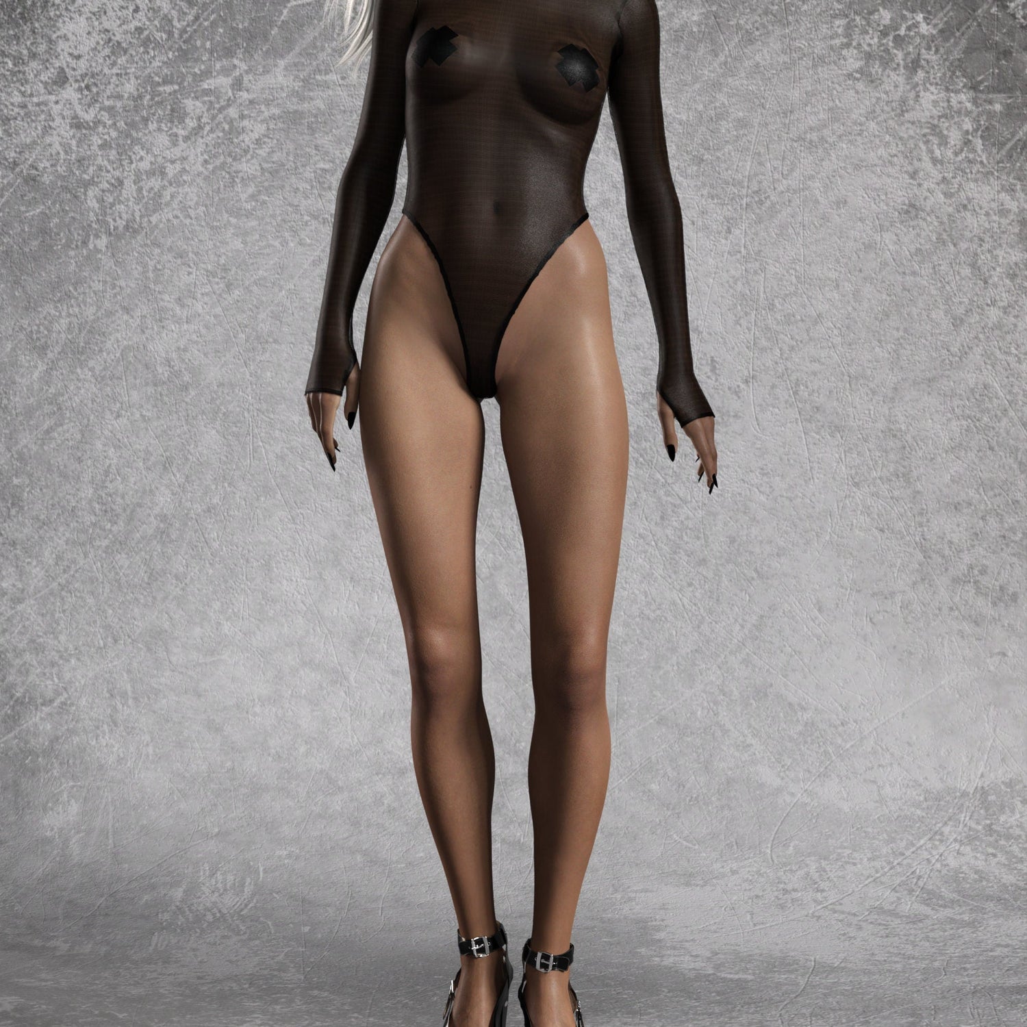 Just Black Mesh Back Zip Leotard Black
